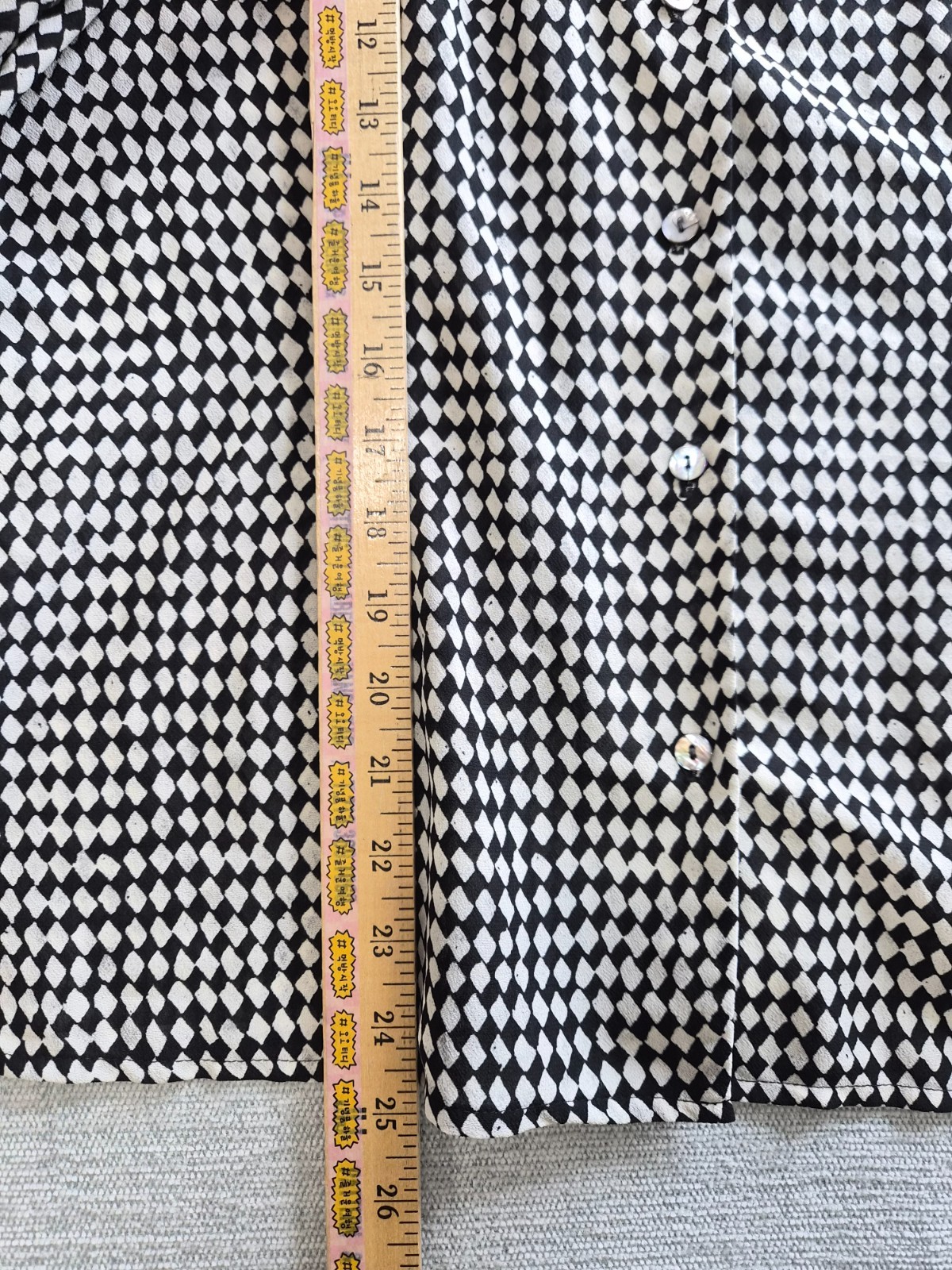 Vtg Rena Rowan Blouse Top Womens 14 Multi Grid Diamond Notch Lapel Button Front