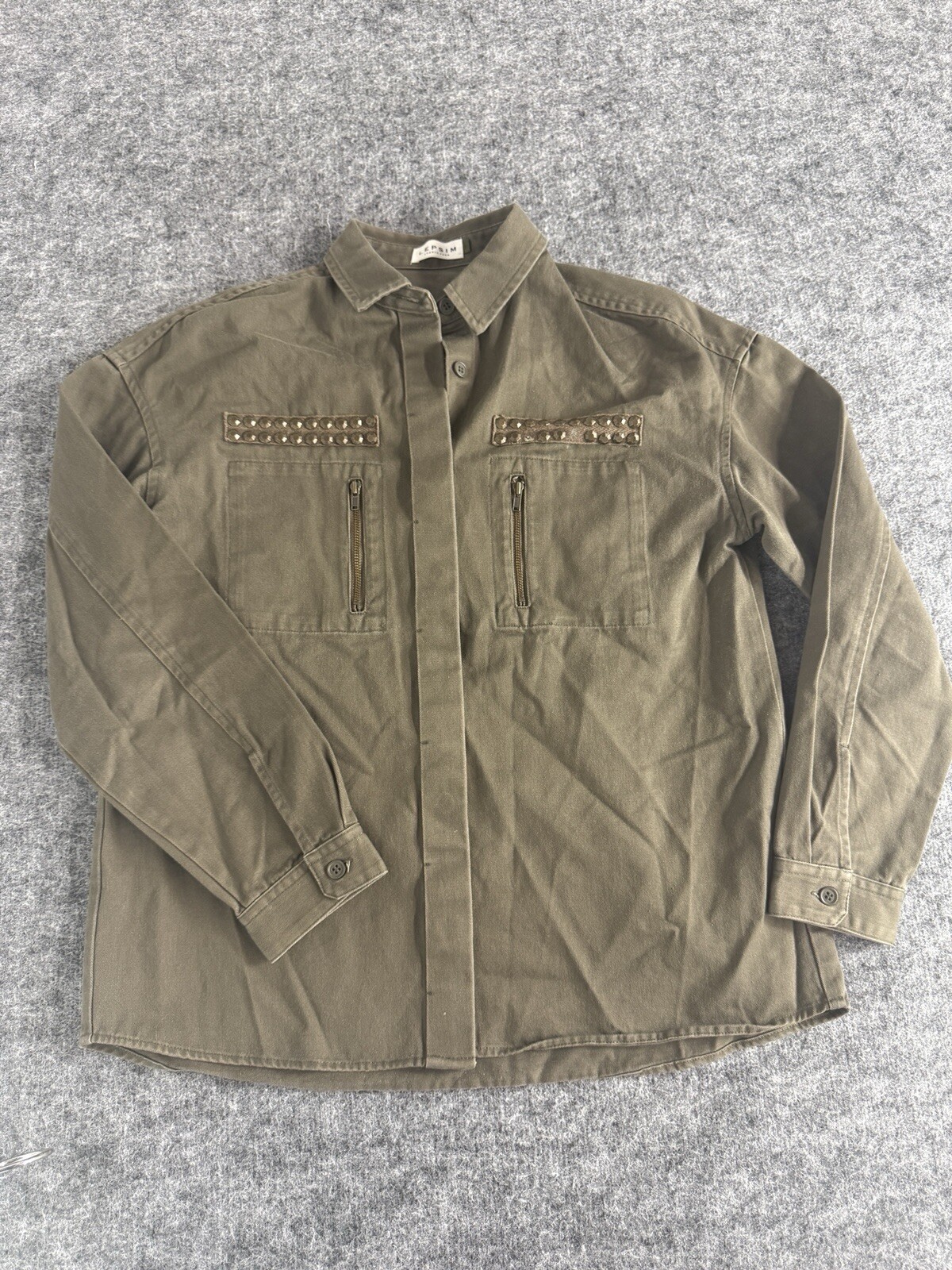LEPSIM Lowrys Farm Shirt Women F Medium Green Army Military Pockets Japan N333