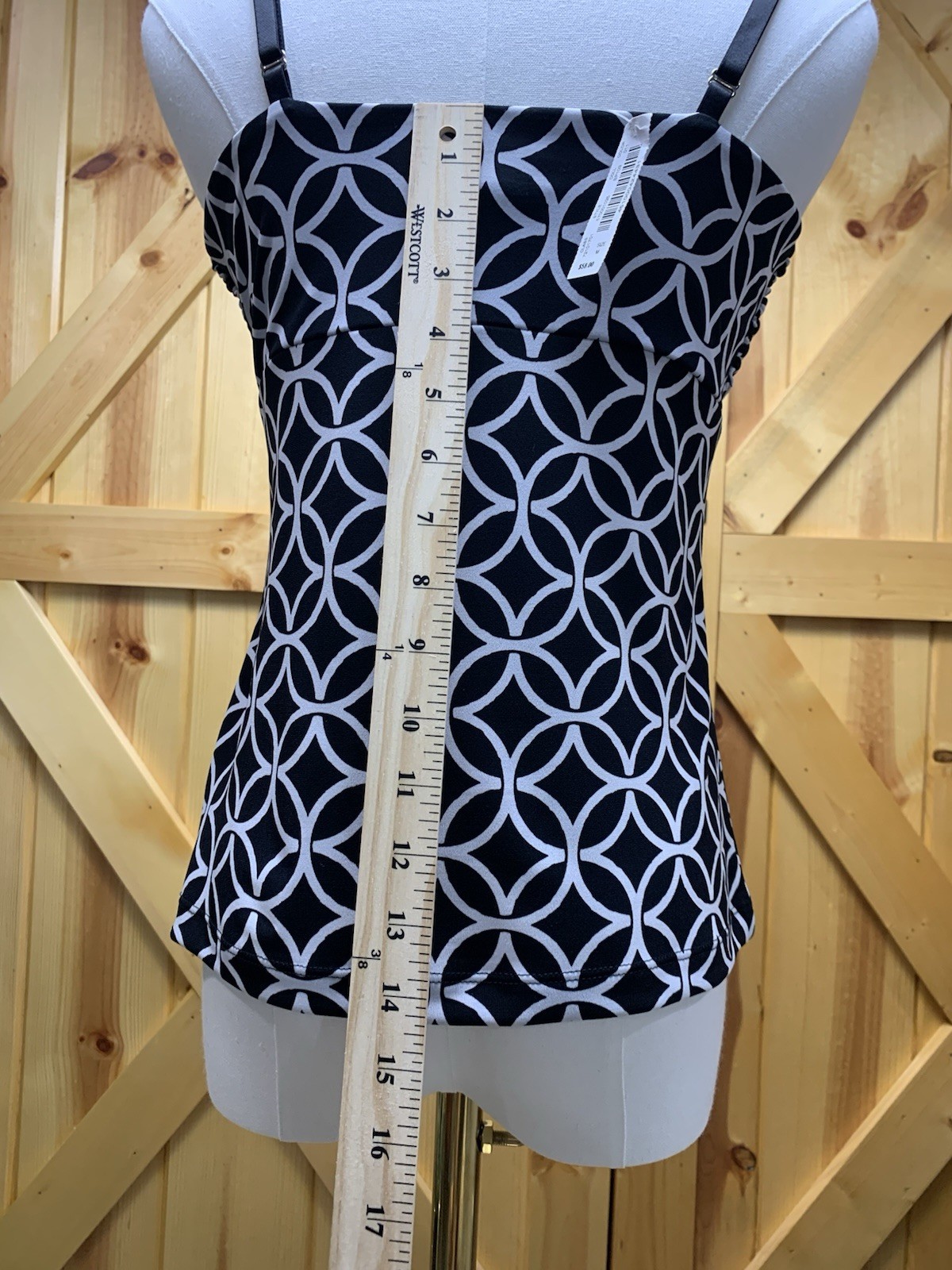 WHBM Black & White Geometric Sweetheart Bow Cami Top M Quiet Luxury Dainty