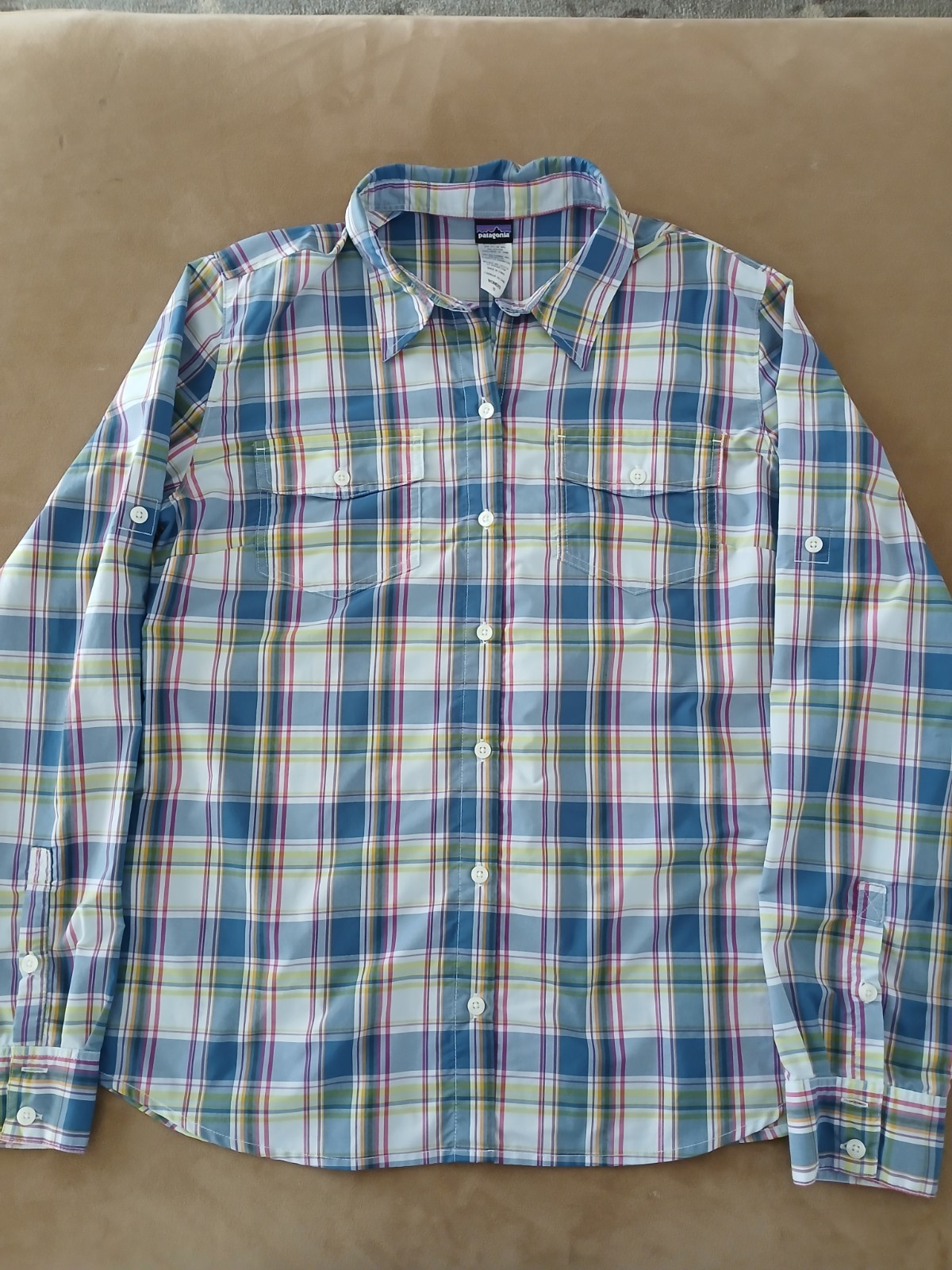 Patagonia Women’s Size 12 Sun Stretch Long Sleeve Button Up Shirt Plaid EUC