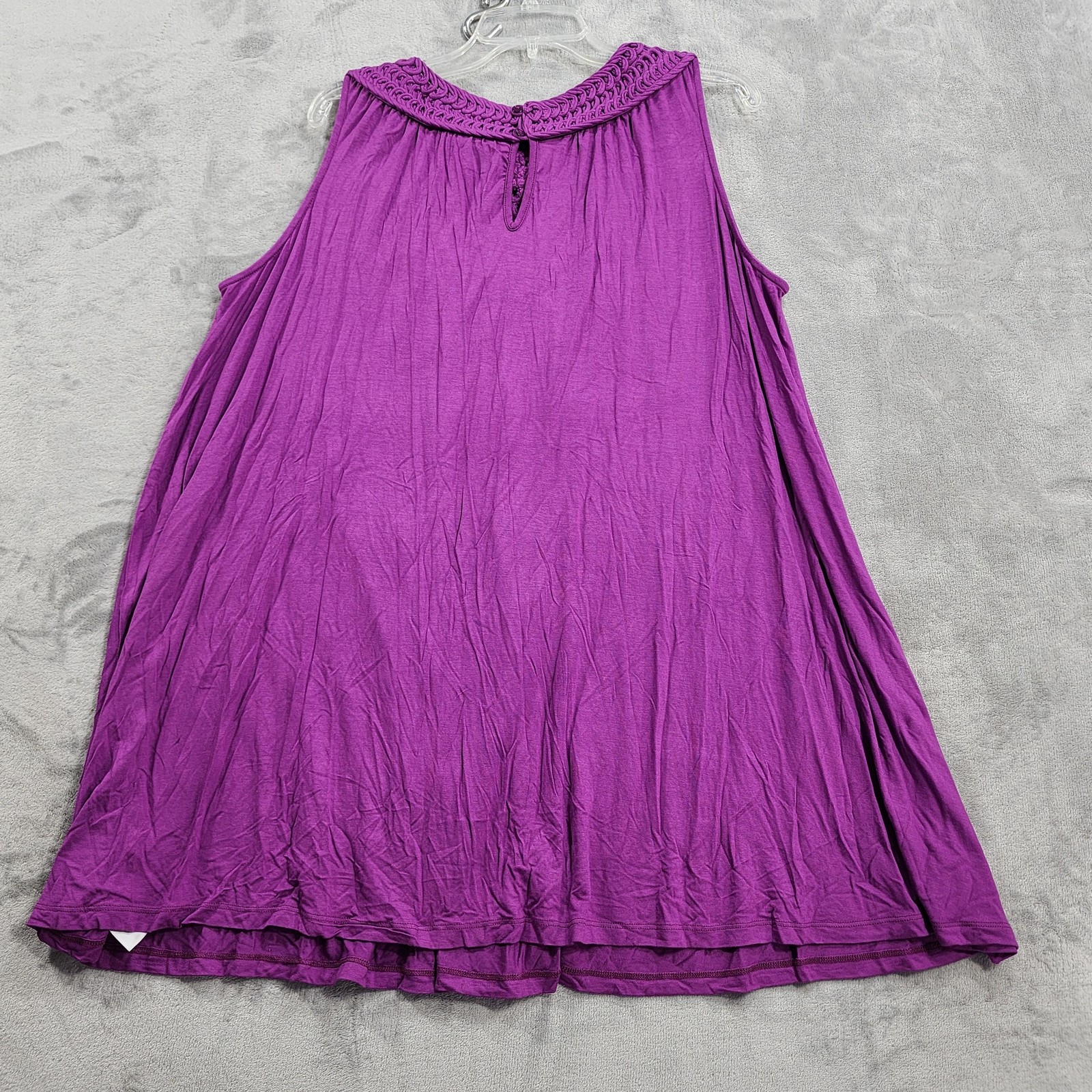 Roaman’s Top Womens 18/20 Purple Crochet Neck Sleeveless Swing Tank Flowy Boho