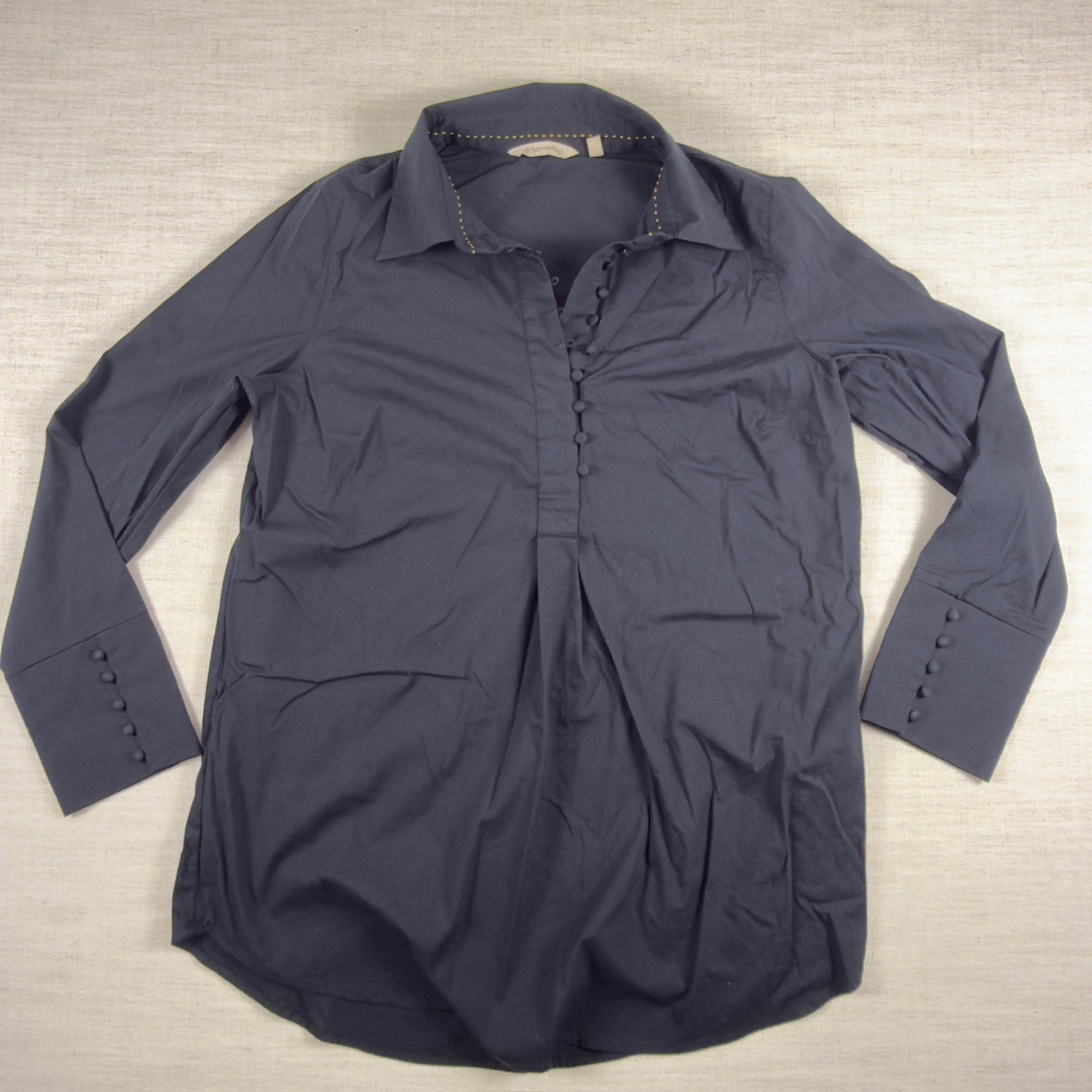 Soft Surroundings Navy Blue Popover Tunic Blouse Covered Buttons Womens Size M