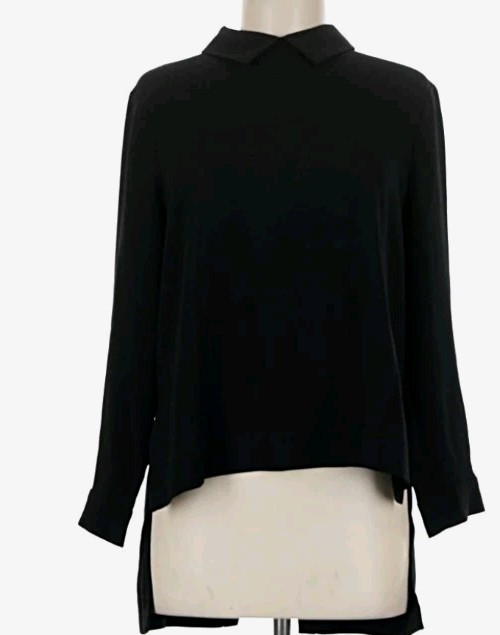 NWT BCBG MAXAZRIA SIZE S Black Cecil High And Low Button Up & Slit Open back Top