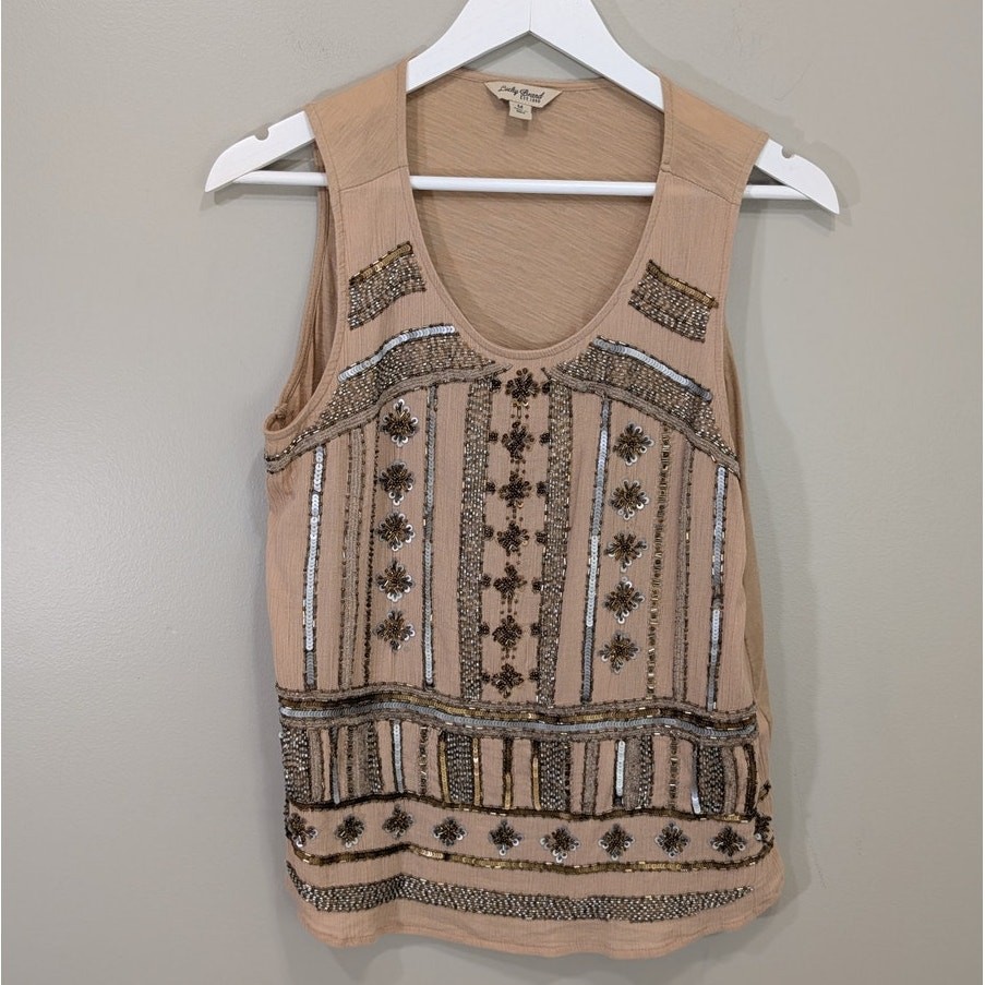 Lucky Brand Tank Top Boho Chic Bohemian Festival Peasant Tribal Earthy – Size M