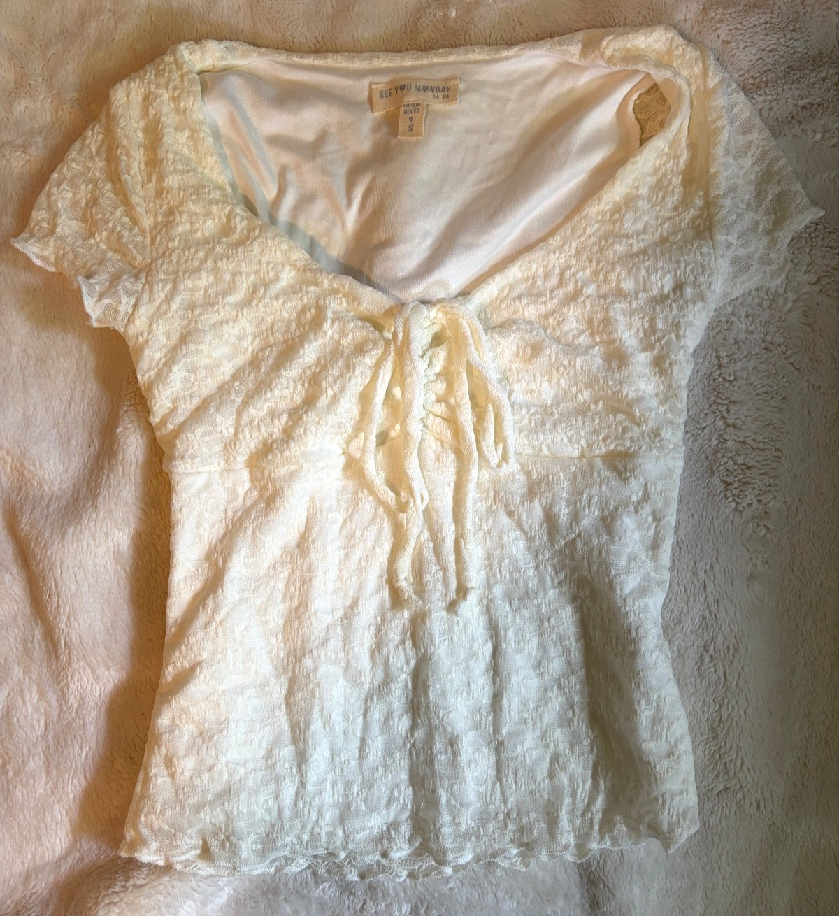 Small White Lace Top Women’s Short Sleeve Shirt Y2K Cottagecore Romantic