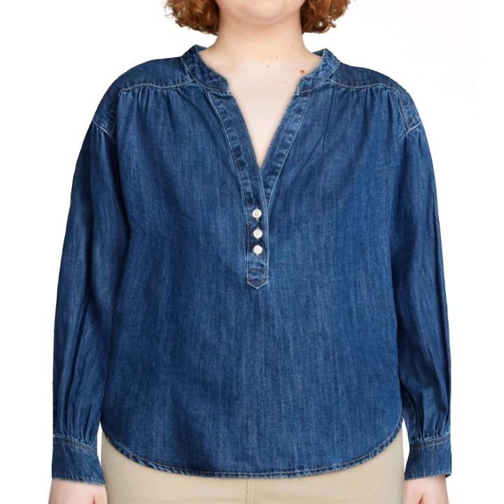 Time and Tru Women’s Size XL Dark Wash Popover Denim Top with Long Sleeves