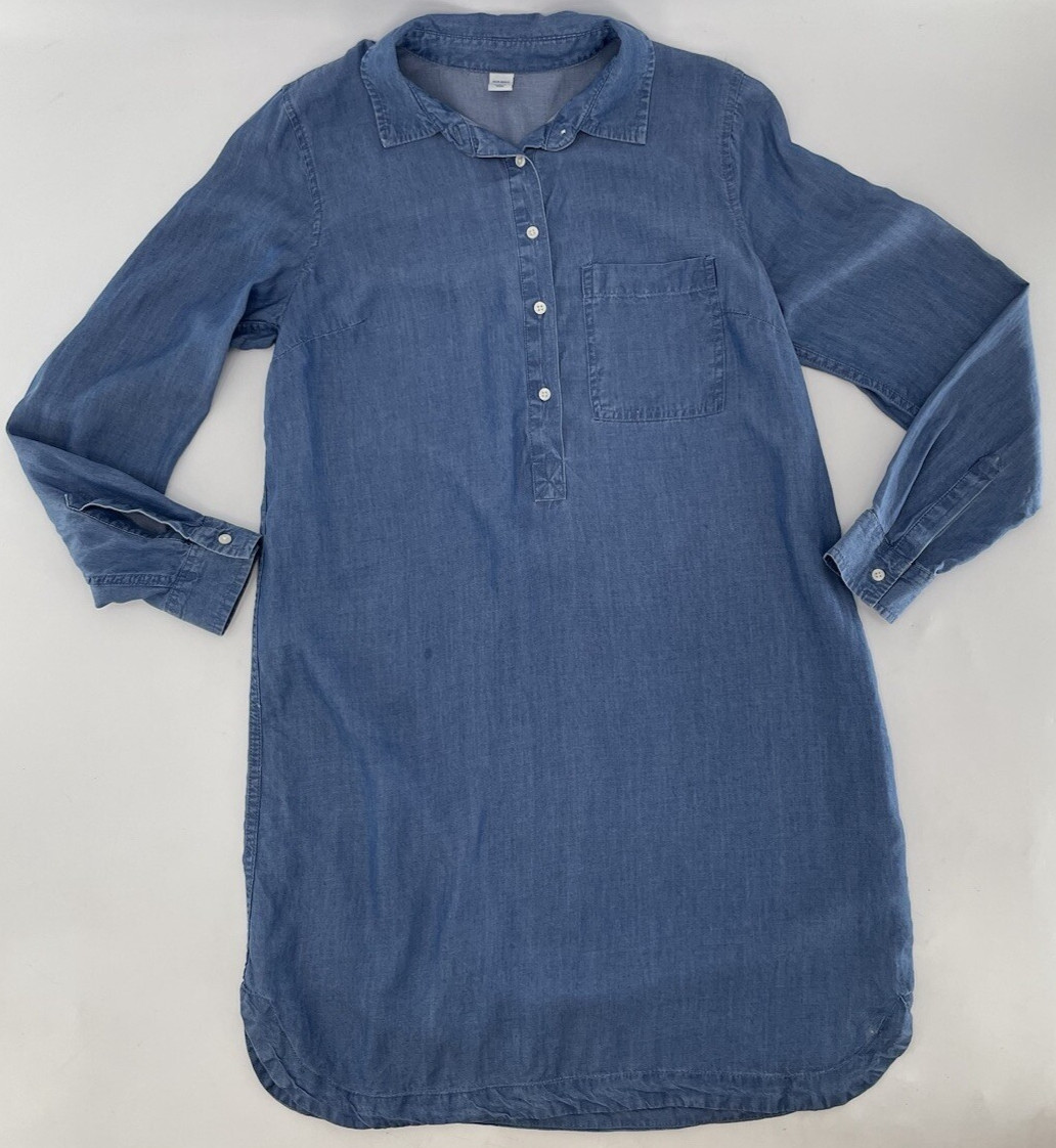 Old Navy 100% Chambray Shirt Button Front Blue Long Sleeve Dress S, Flaw
