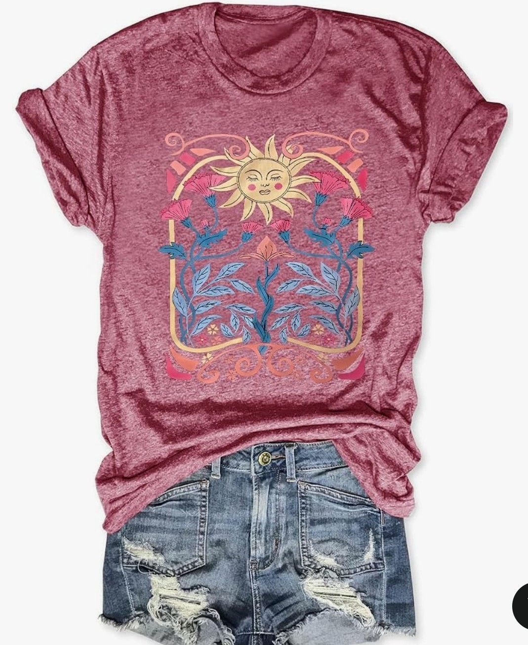 IntheFace Womens Flower T Shirt Vintage Wildflowers Printed Graphic Tee Casual