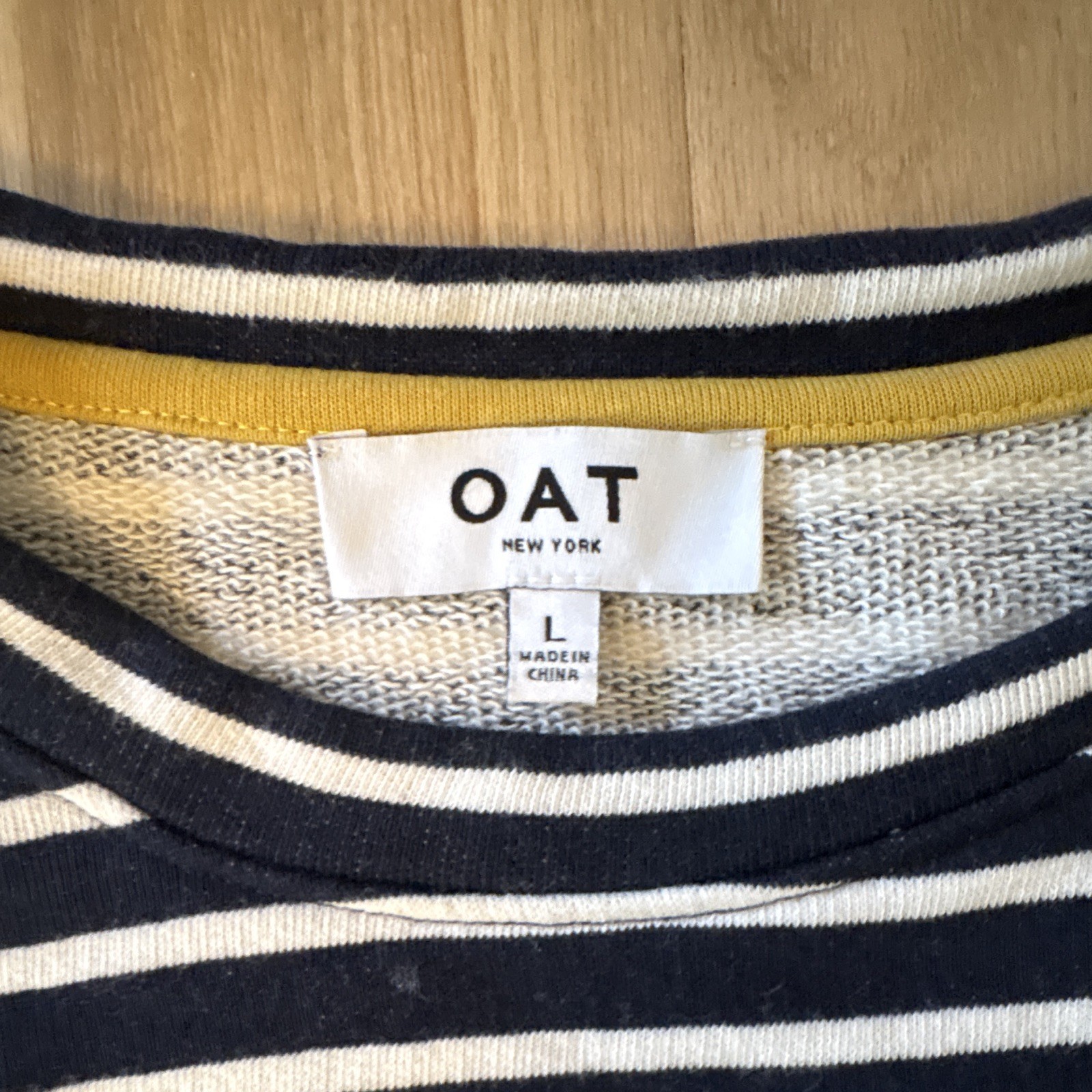 OAT New York Women’s L Navy/White Striped Crew Neck Long Sleeve Sweatshirt