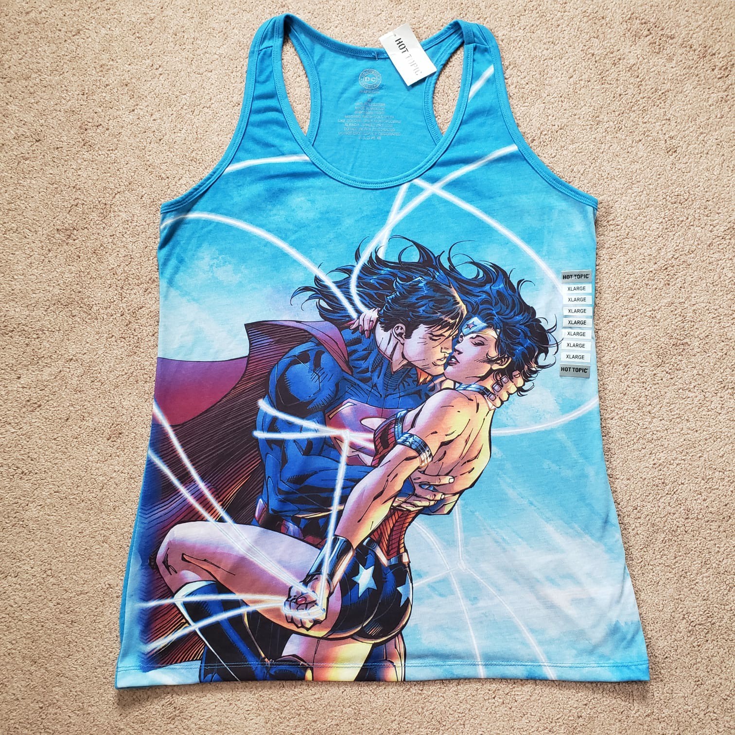 Nwt Hot Topic DC Tank Top Sublimated Graphic Superman Wonder Woman Embracing XL