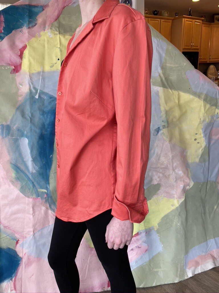 Ladies Blouse Orange V-Neck Button Collared Sz 8 By Logic 97%Cotton & 3%Spandex