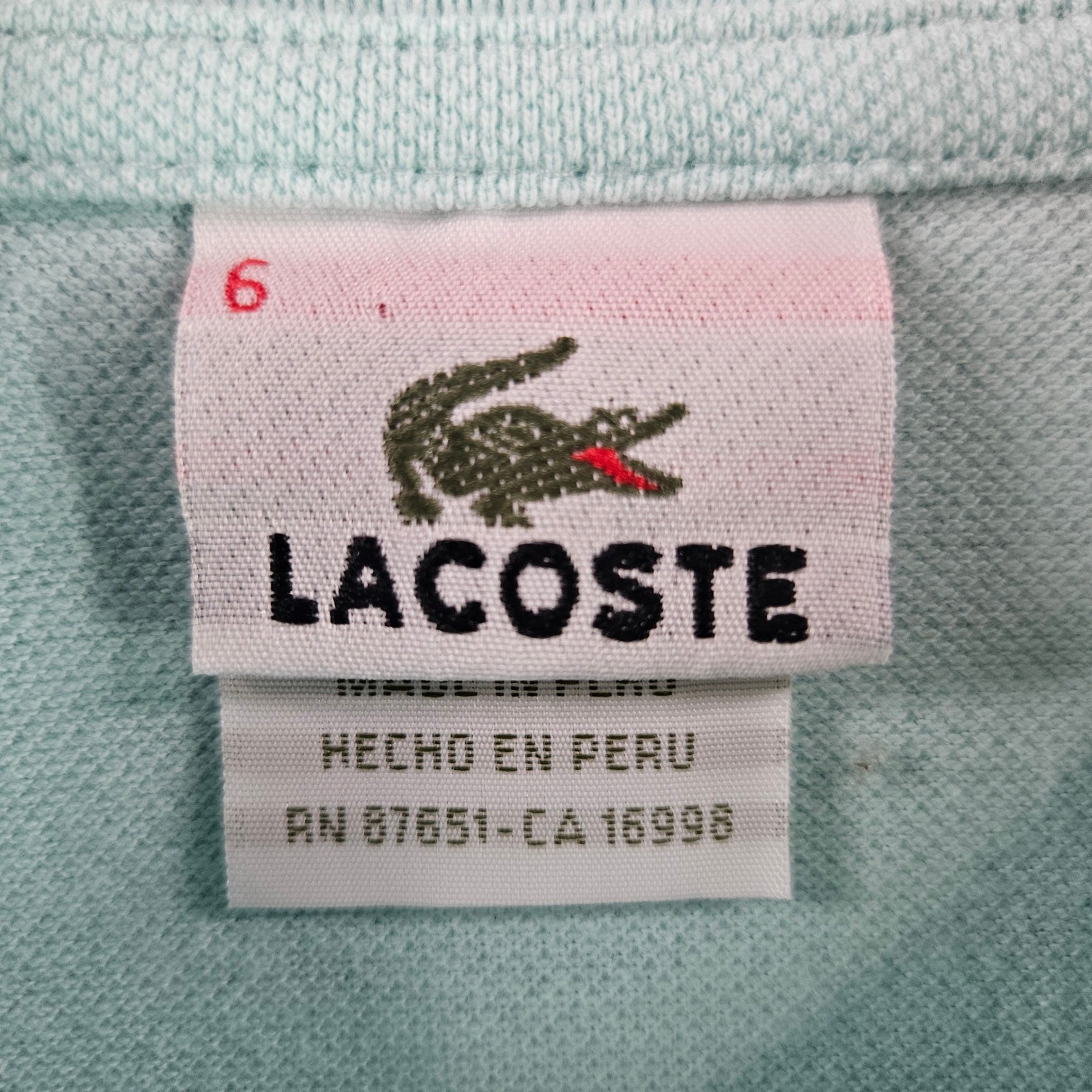 Lacoste Womens Mint Green Cotton Pique Short Sleeve Polo Shirt Size 6