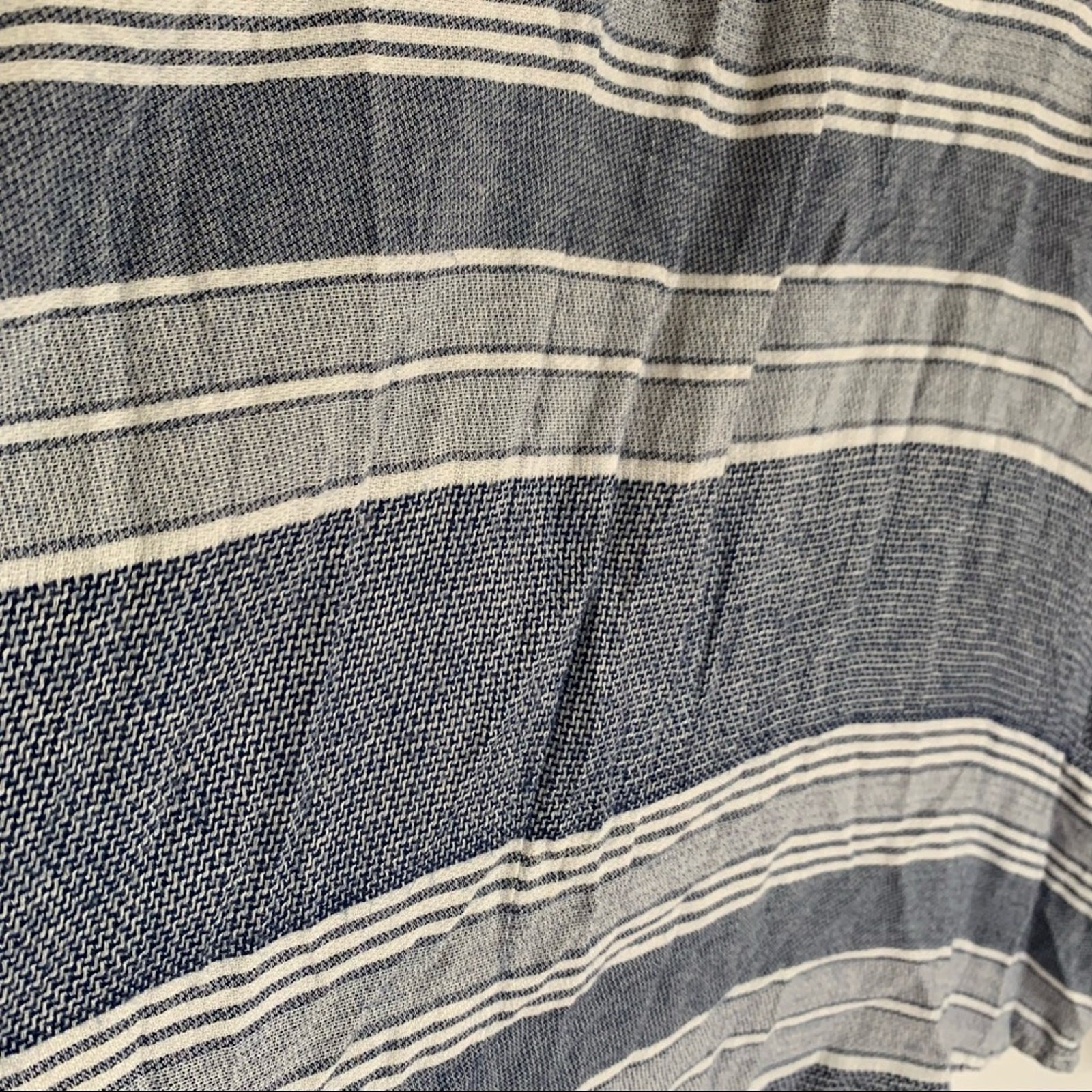 RAILS Lily Lace Up Long Sleeve Linen Blend Top Athens Stripe Blue White Medium