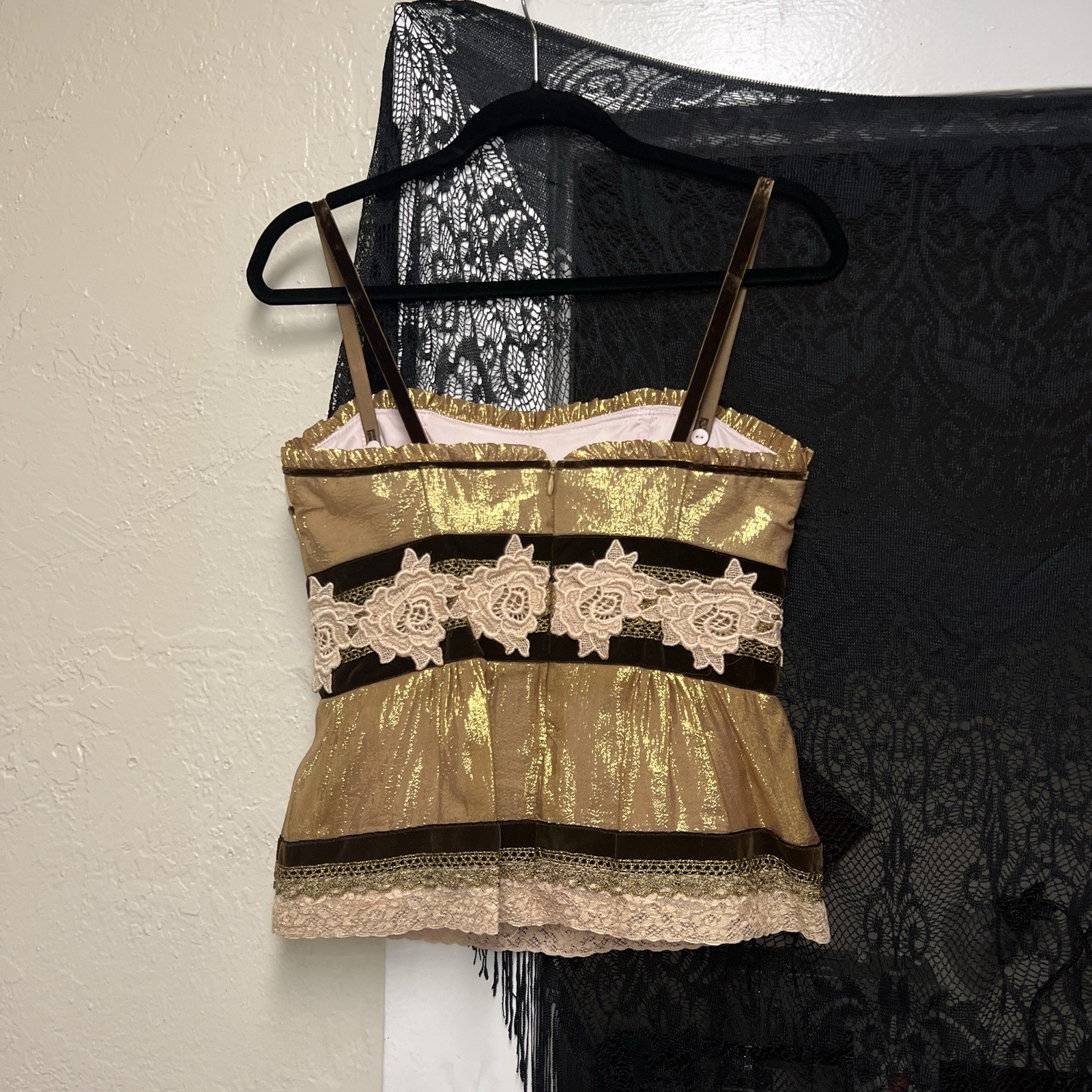 Nanette Lepore Gold Brown Floral Corset Bustier Top Cottagecore Romantic Size 6