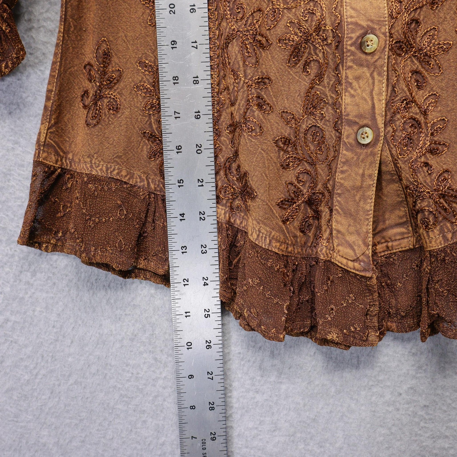 Yeshi Blouse Womens M Brown Embroidered Button Ruffle Fairy Boho Rennaissance