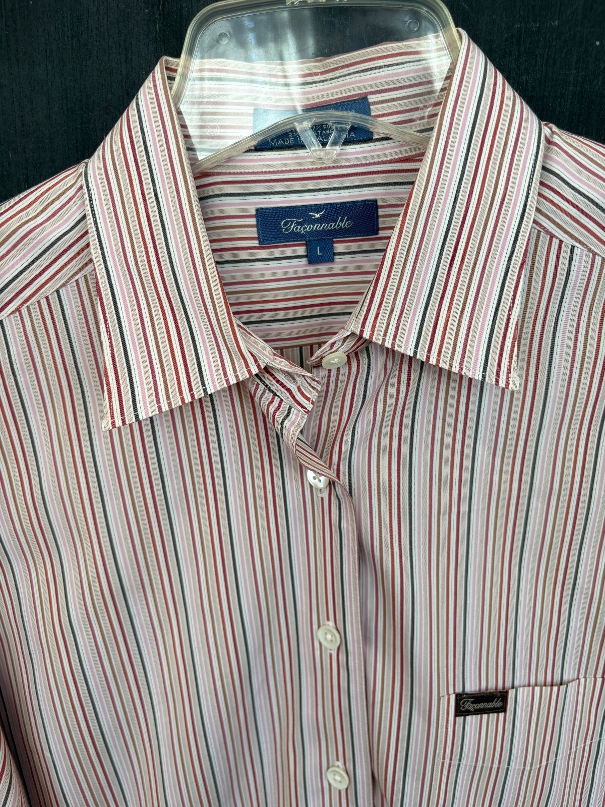 Façonnable Shirt Top Blouse Women’s Large Stripes LS Cotton Blend Logo Pocket