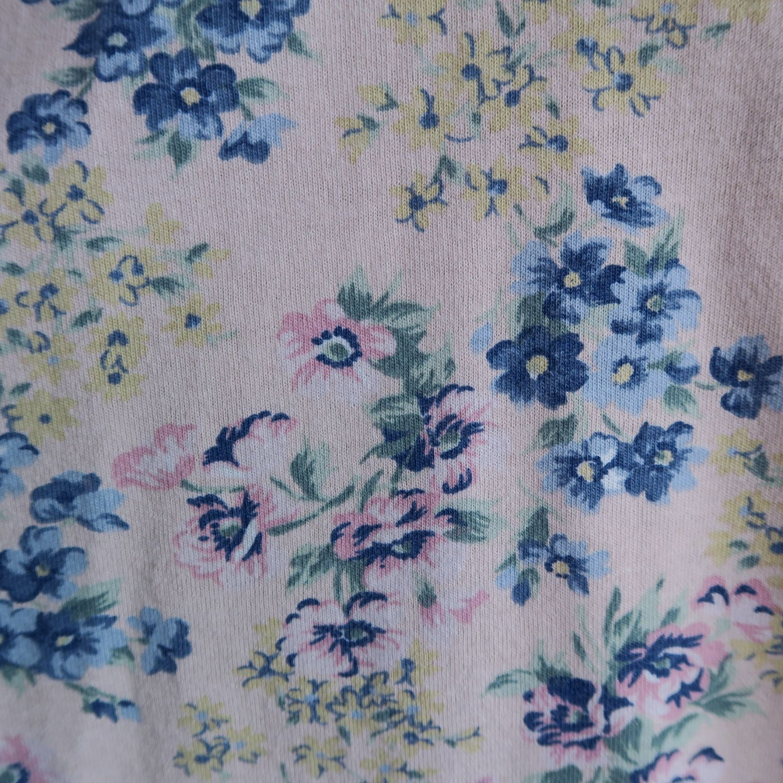 CASCADE BLUES Pastel Pink Floral Print Polo Shirt Size M Pointelle Collar Boxy