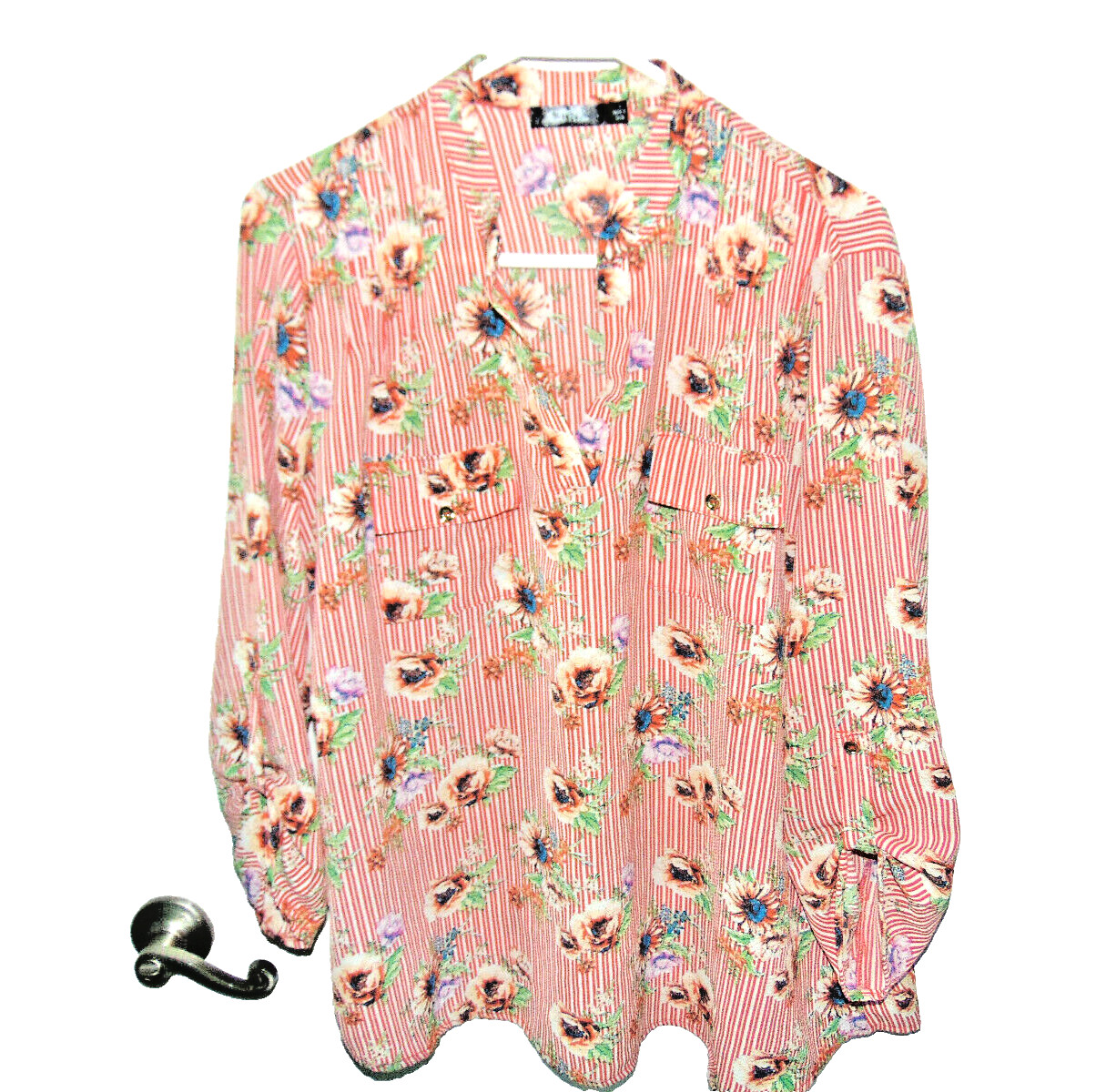 Women’s Cure Long Sleeve Top Shirt Stripe Floral Shirt Size Large