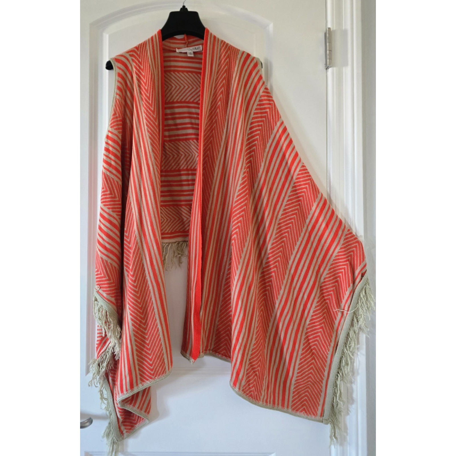 Say What Orange Striped Wrap Open Front Tunic Fringe Women’s Size Extra Small