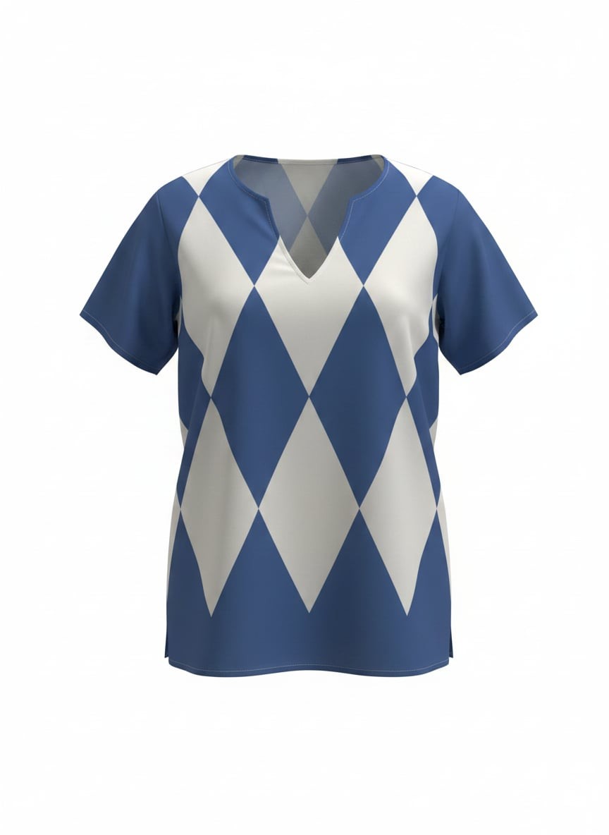 Unbranded Blue and White Argyle V-Neck Tunic Top XXL