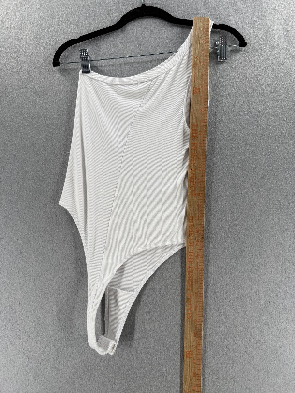 Betro Simone One Shoulder Bodysuit Womens Size S White Ribbed Knit Neutral Thong
