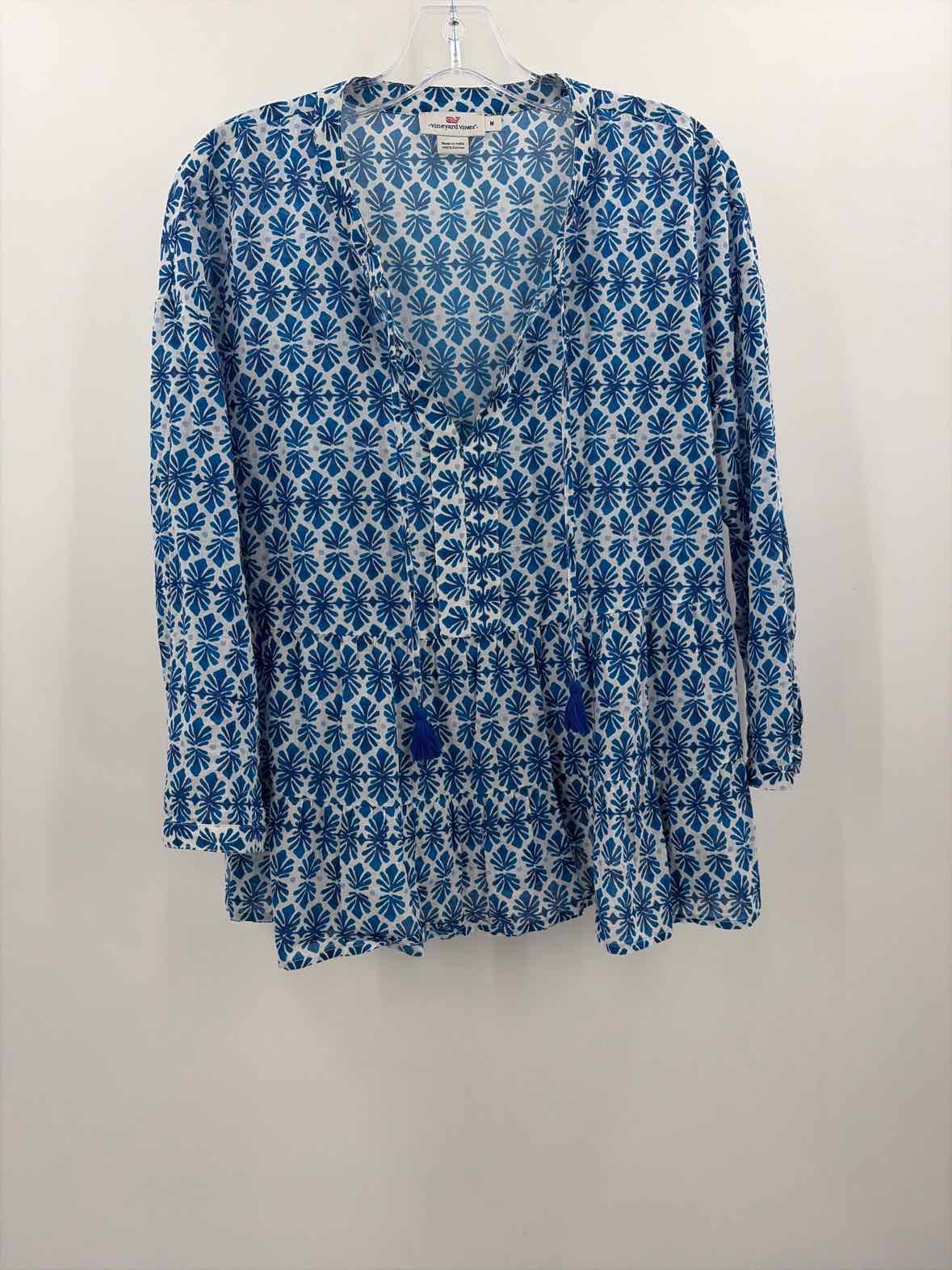 Pre-Owned Vineyard Vines Blue Size Medium Cotton Long Sleeve Blouse