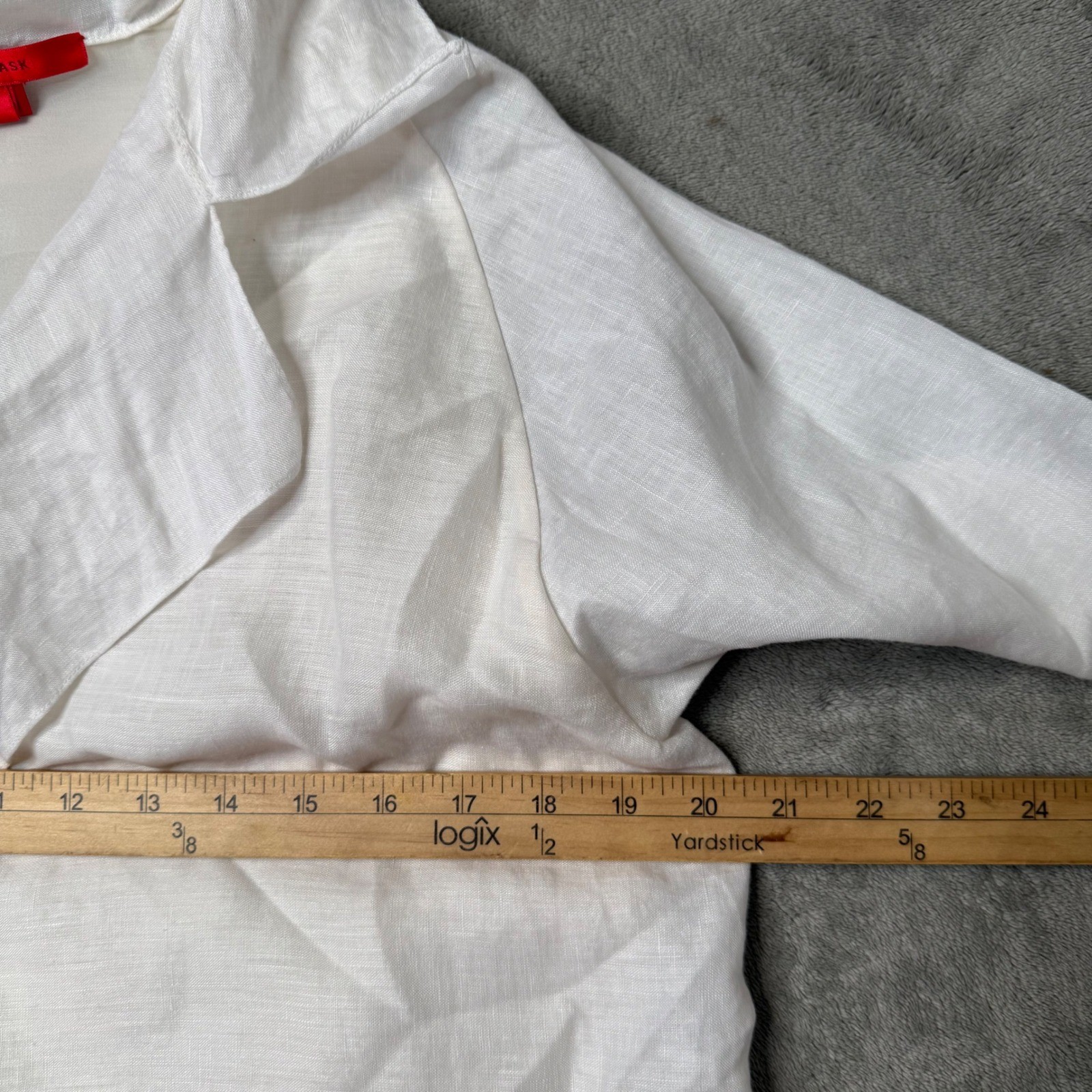 Shamask Ruffle Linen White Blouse Size 6 8 Minimalist Quiet Luxury Coastal
