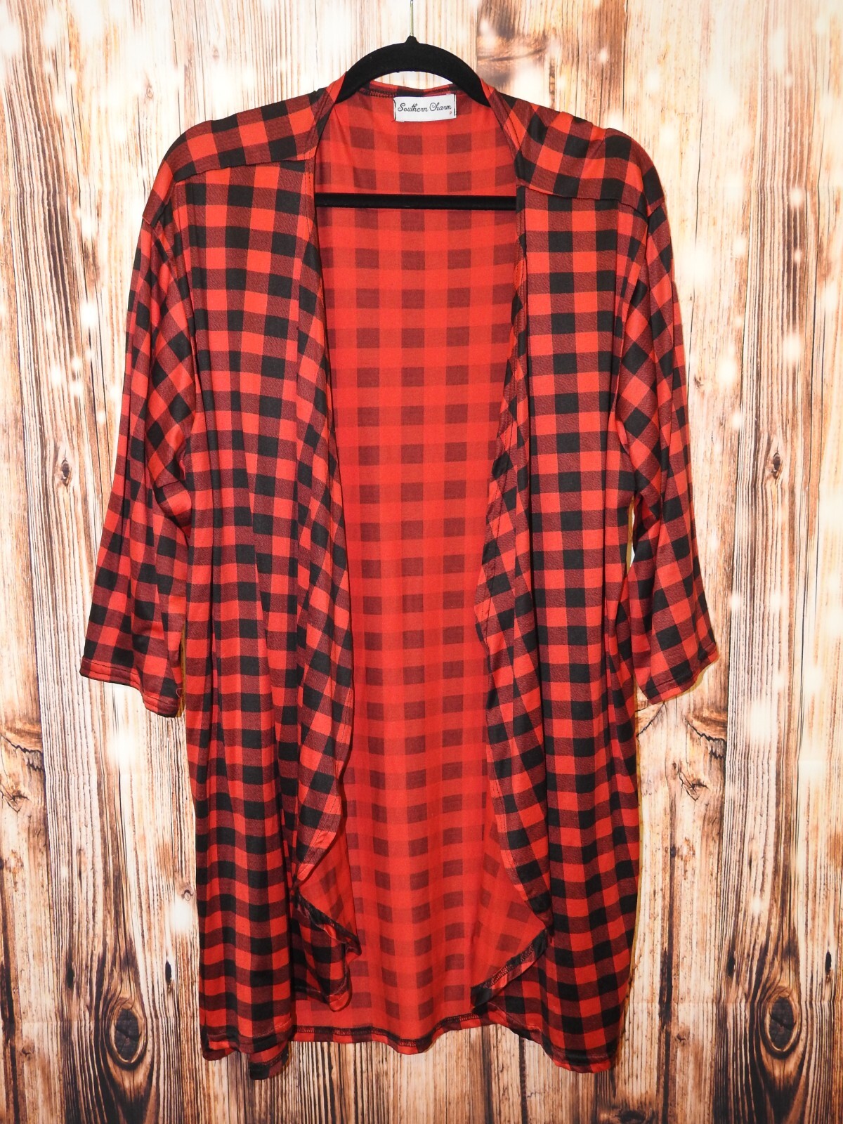 Southern Charm Boutique Silky Buffalo Plaid Red Black Tunic Cardigan Size 2x Plu