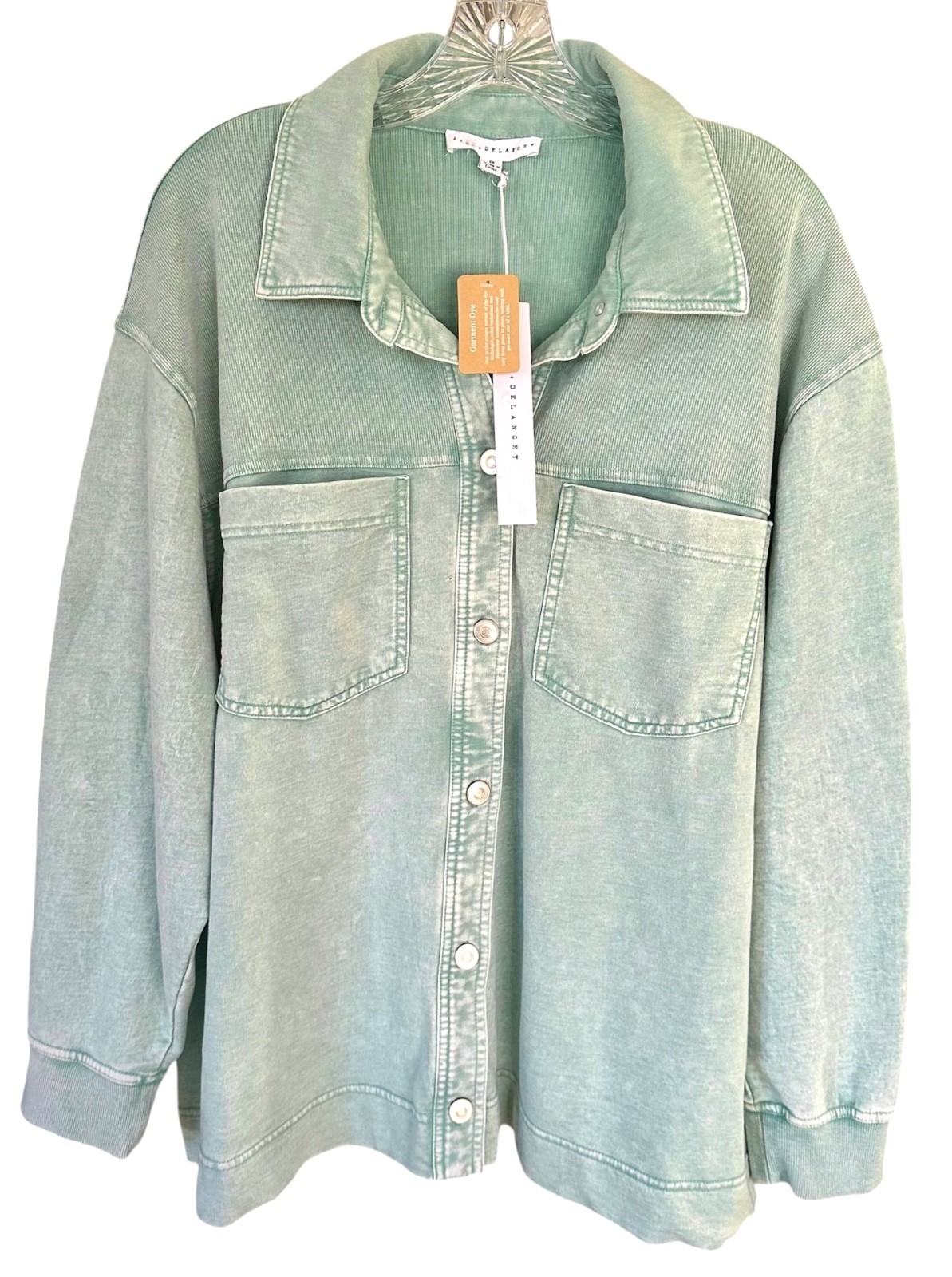 Jane & Delancey Women’s Button Down Shirt Top Garment Dye Plus Size 2X Green