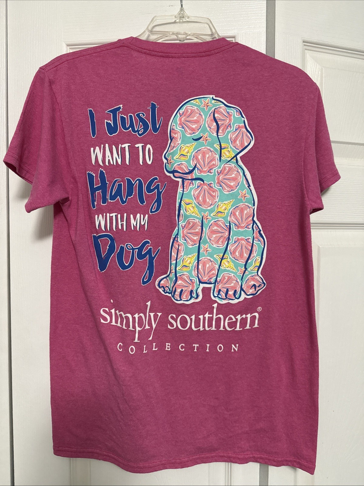 Simply Southern Shirt Size Small S Pink Short Sleeve Hang With My Dog Preppy Fun