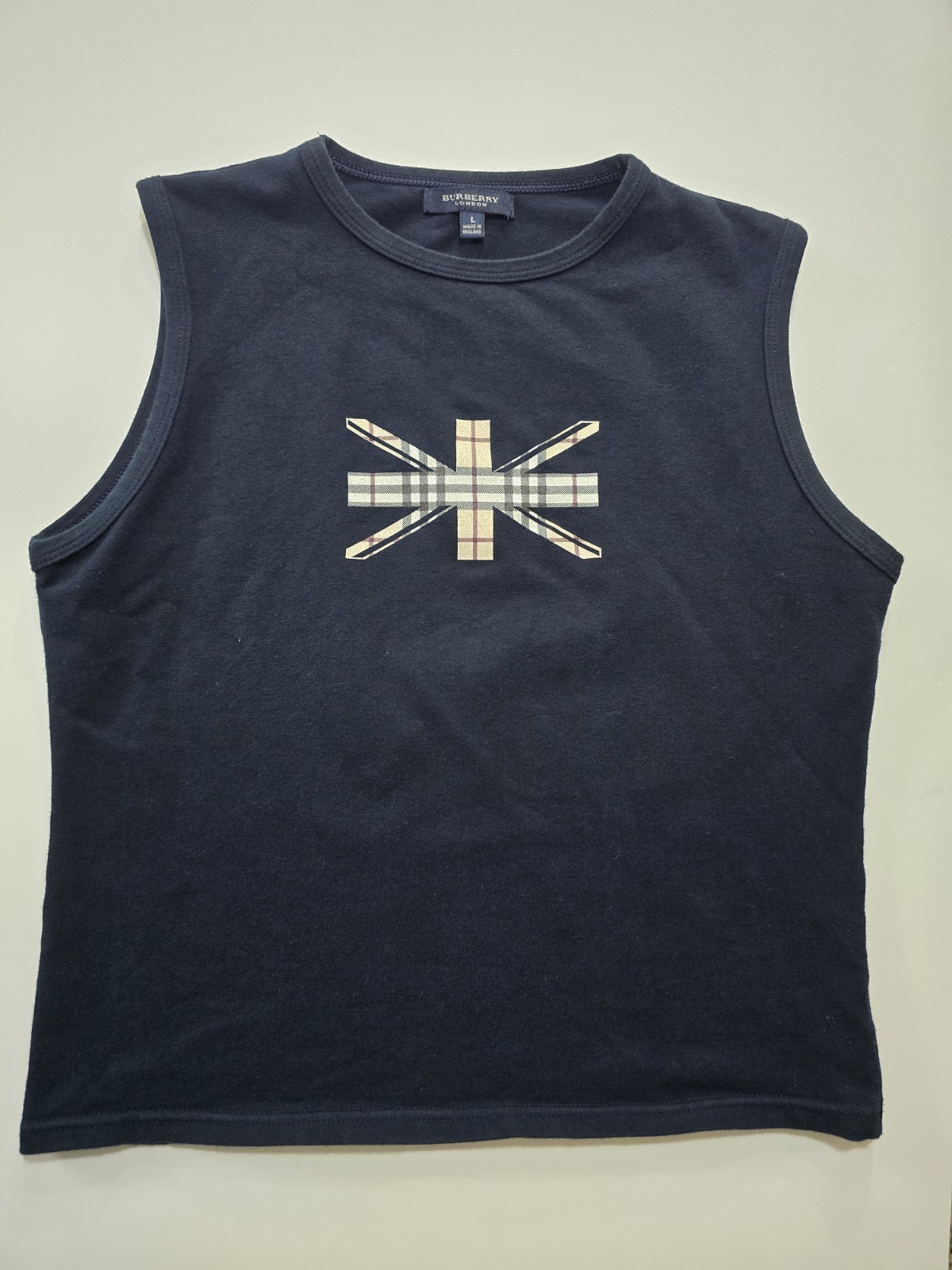Burberry Women’s Nova Check Union Flag Sleeveless Tank Top Navy L Large
