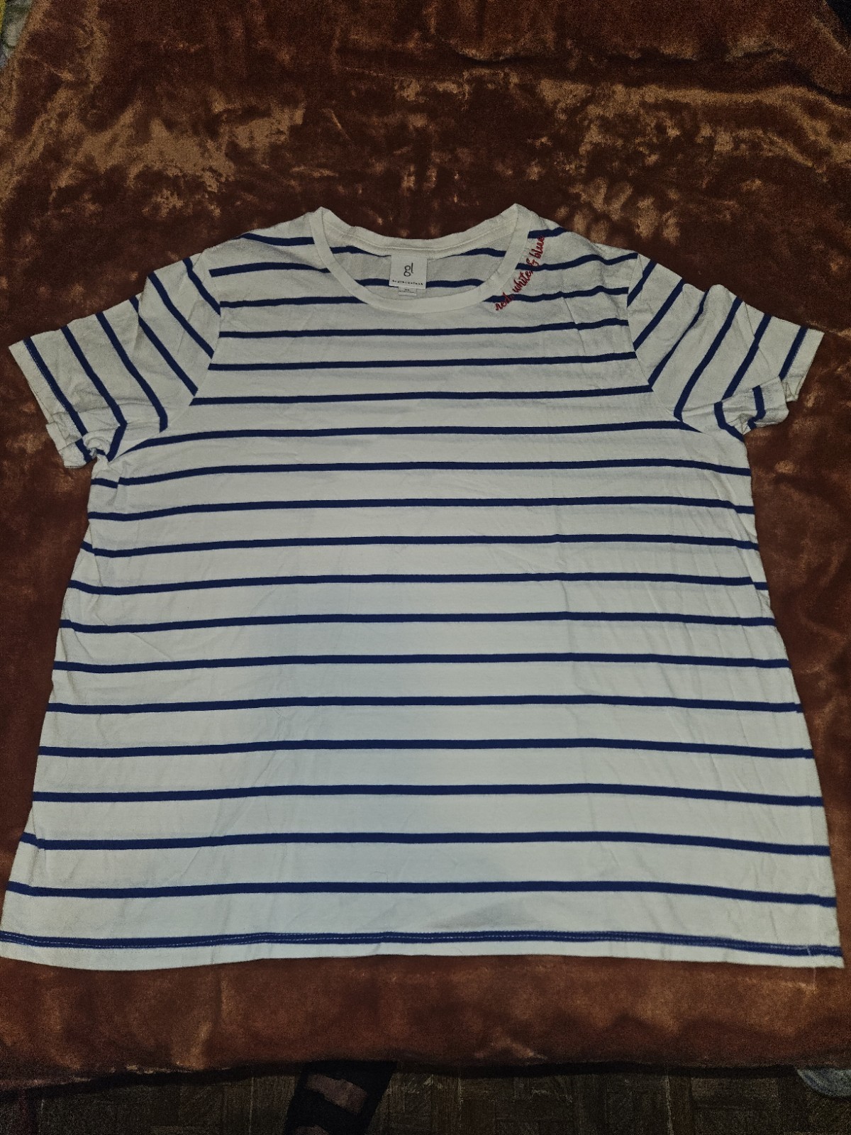 Gibsonlook Women’s Top Size XL, White With Blue Stripes