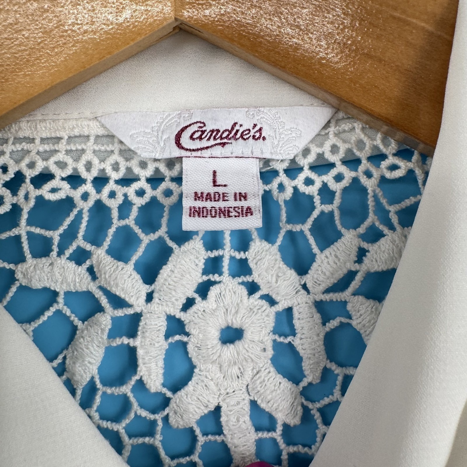Candies Womens Blouse Large White Butterfly Print Lace Sheer Whimsygoth Y2K