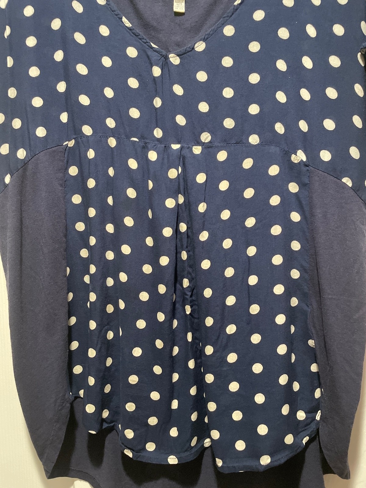 Porridge Navy Blue Polka Dot High Low Gathered Blouse Women’s Large L