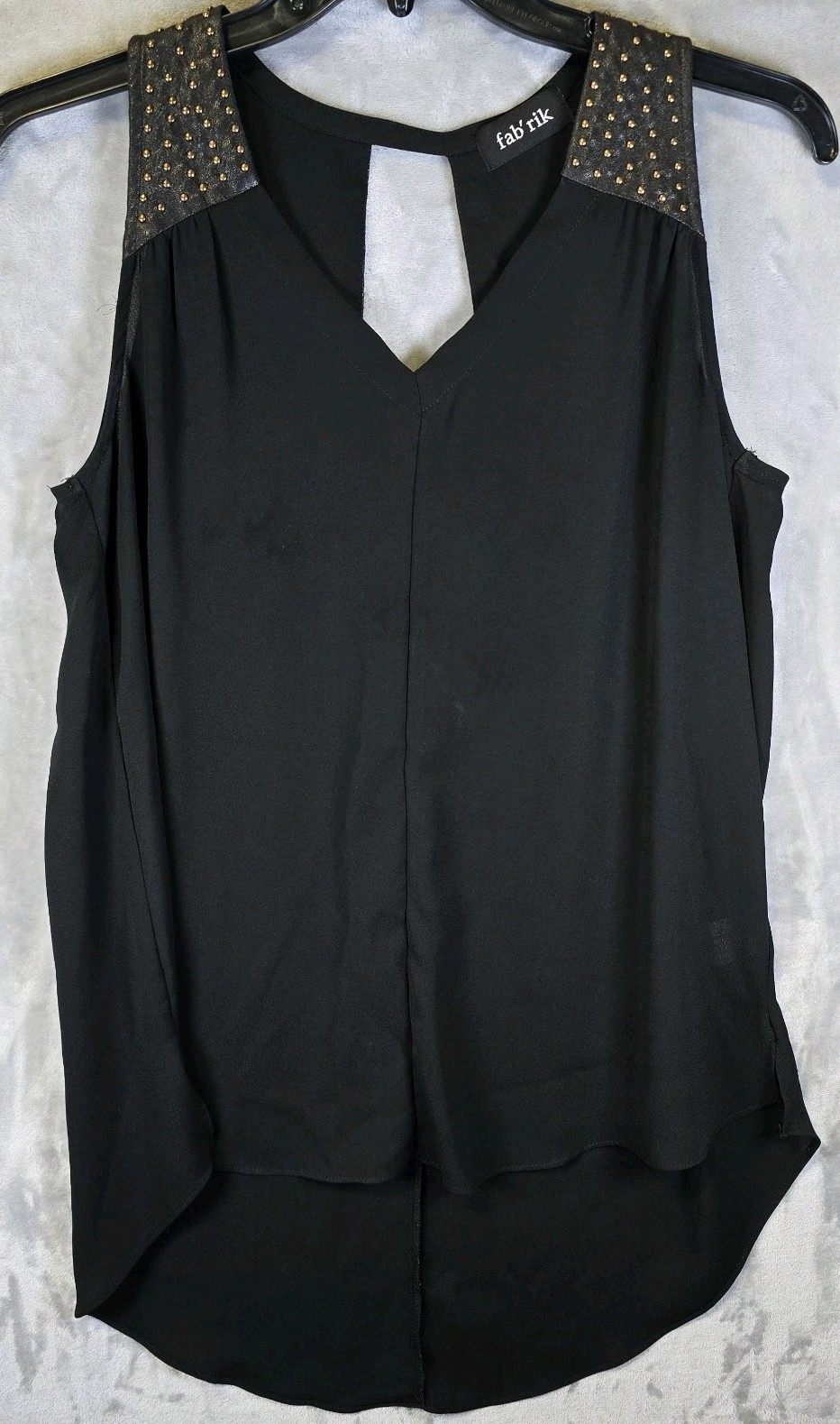 Fab’rik Sleeveless Blouse Tank Top Womens L Black Studded Boho Dressy Goth Punk