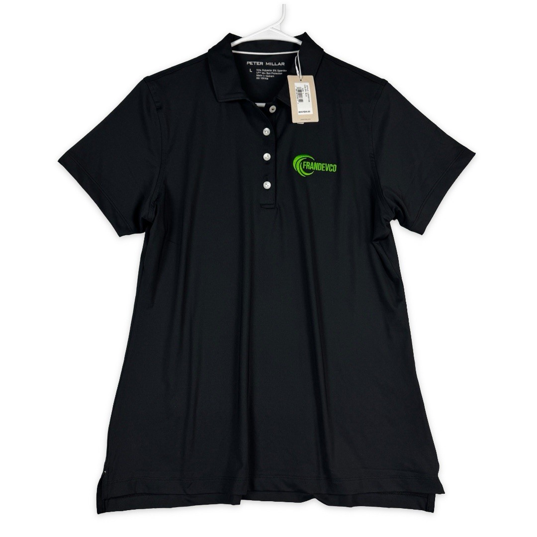 Peter Millar Performance Polo Shirt Womens L Large Black Frandevco Embroidered