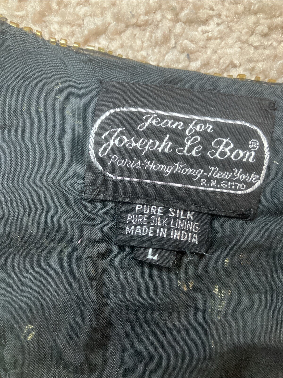 Jean for Joseph Le Bon Vintage Silk Beaded Sequin Formal Blouse Black Gold Sz L