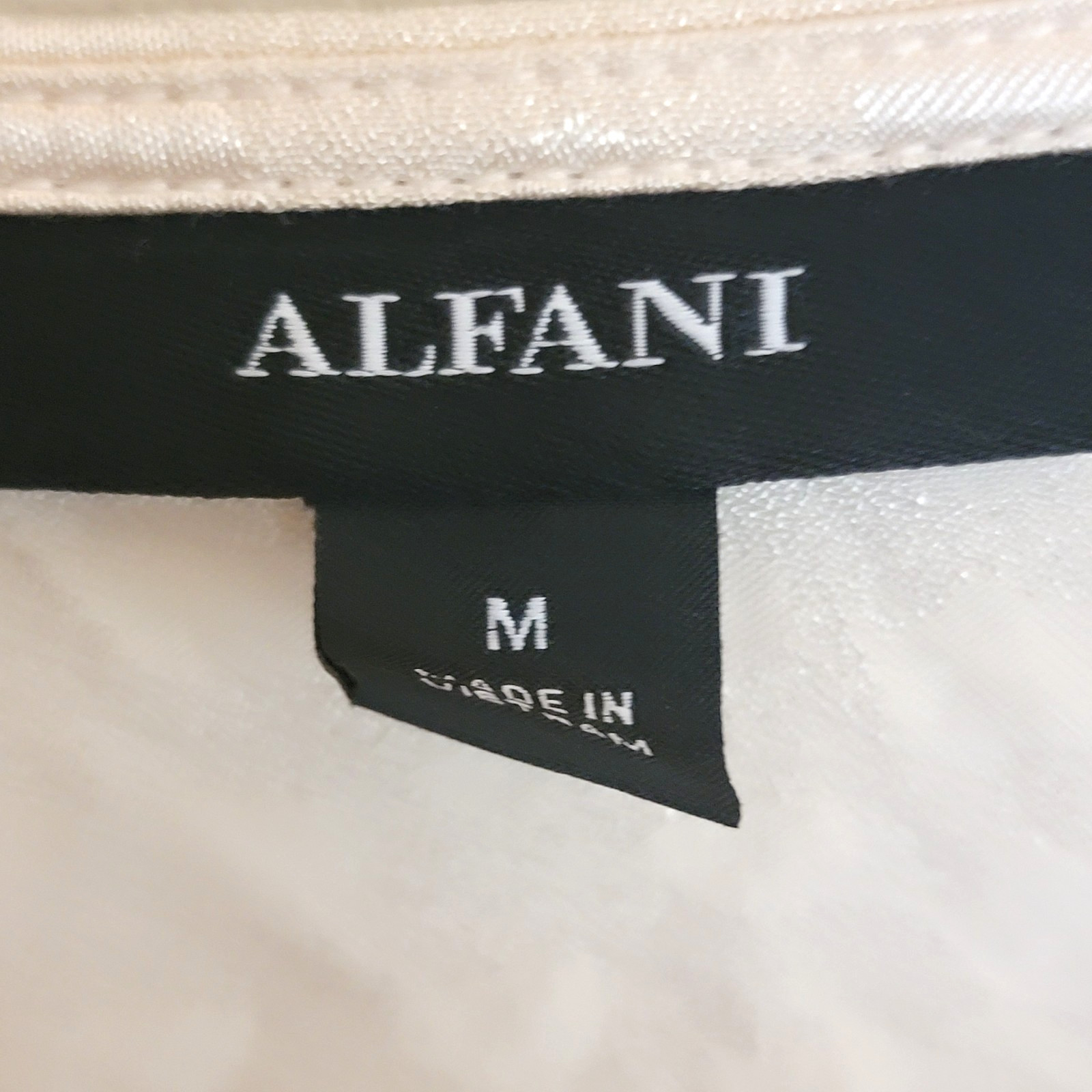 Alfani Women’s Satin Glimmer Ivory Long Sleeve V Neckline Blouse top Size M