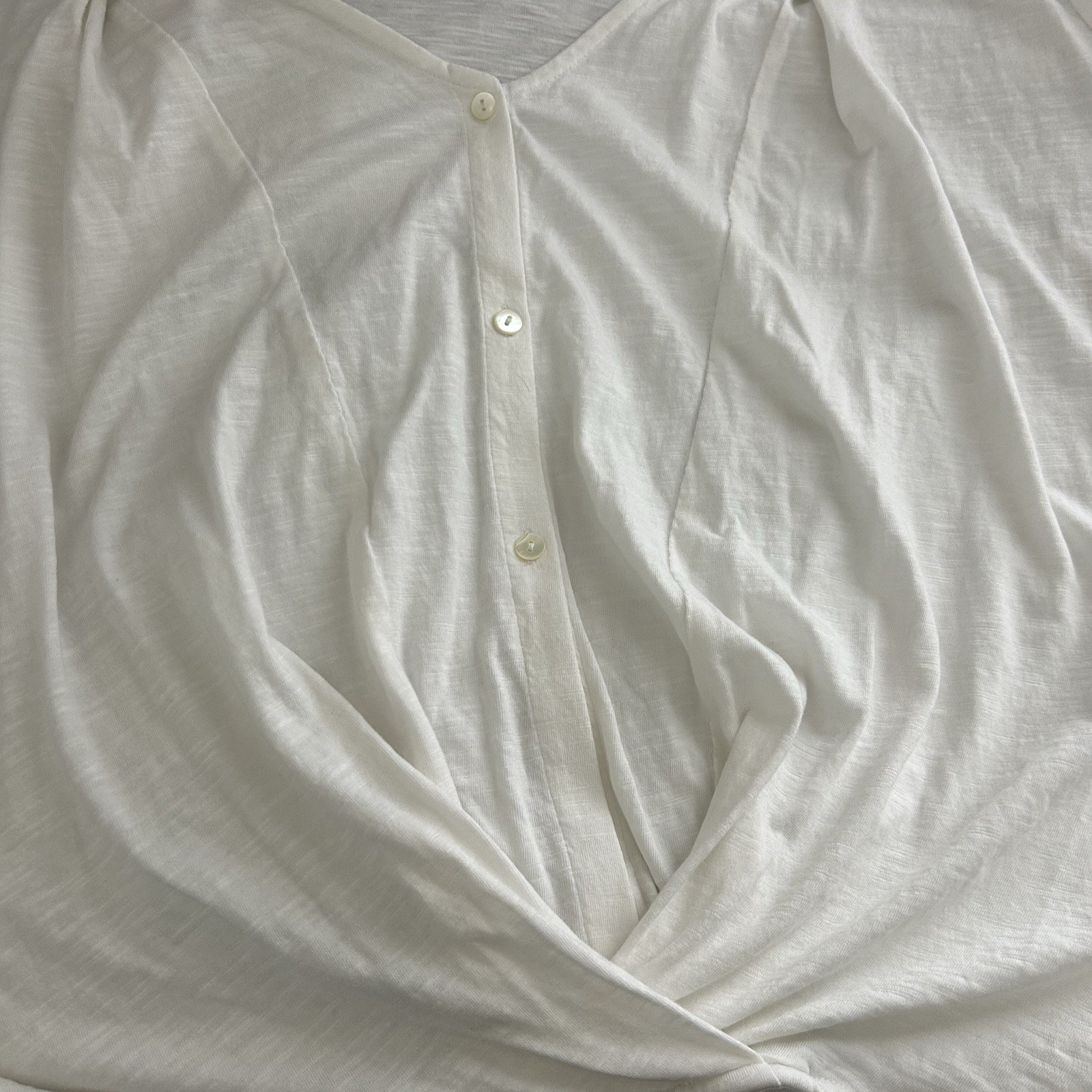Pure Jill Cotton Cross Front Top XL 3/4 Sleeve Pullover Button Front Off White