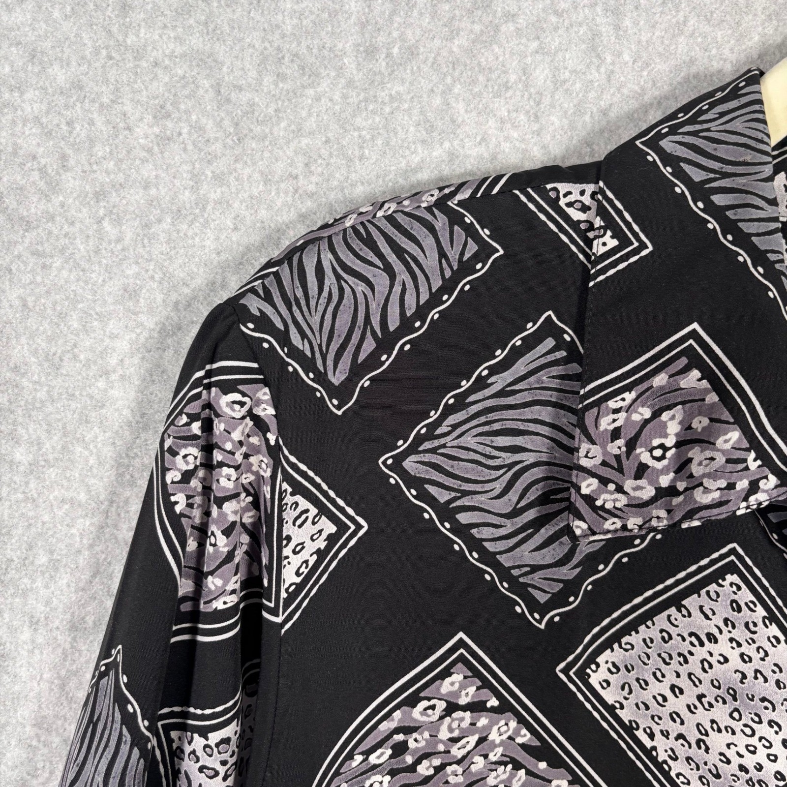 Vintage 90s Notations Shirt Blouse 16 Leopard Zebra Patchwork Print Loud Granny