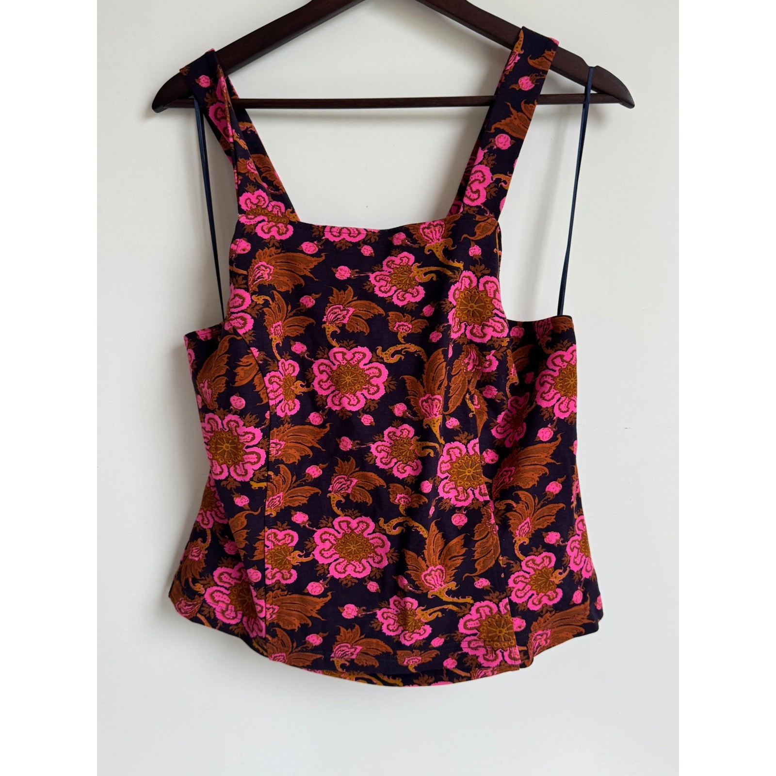 Anthropologie Porridge Floral Crossback Tank Top Pink Fuscia Rose xl boho
