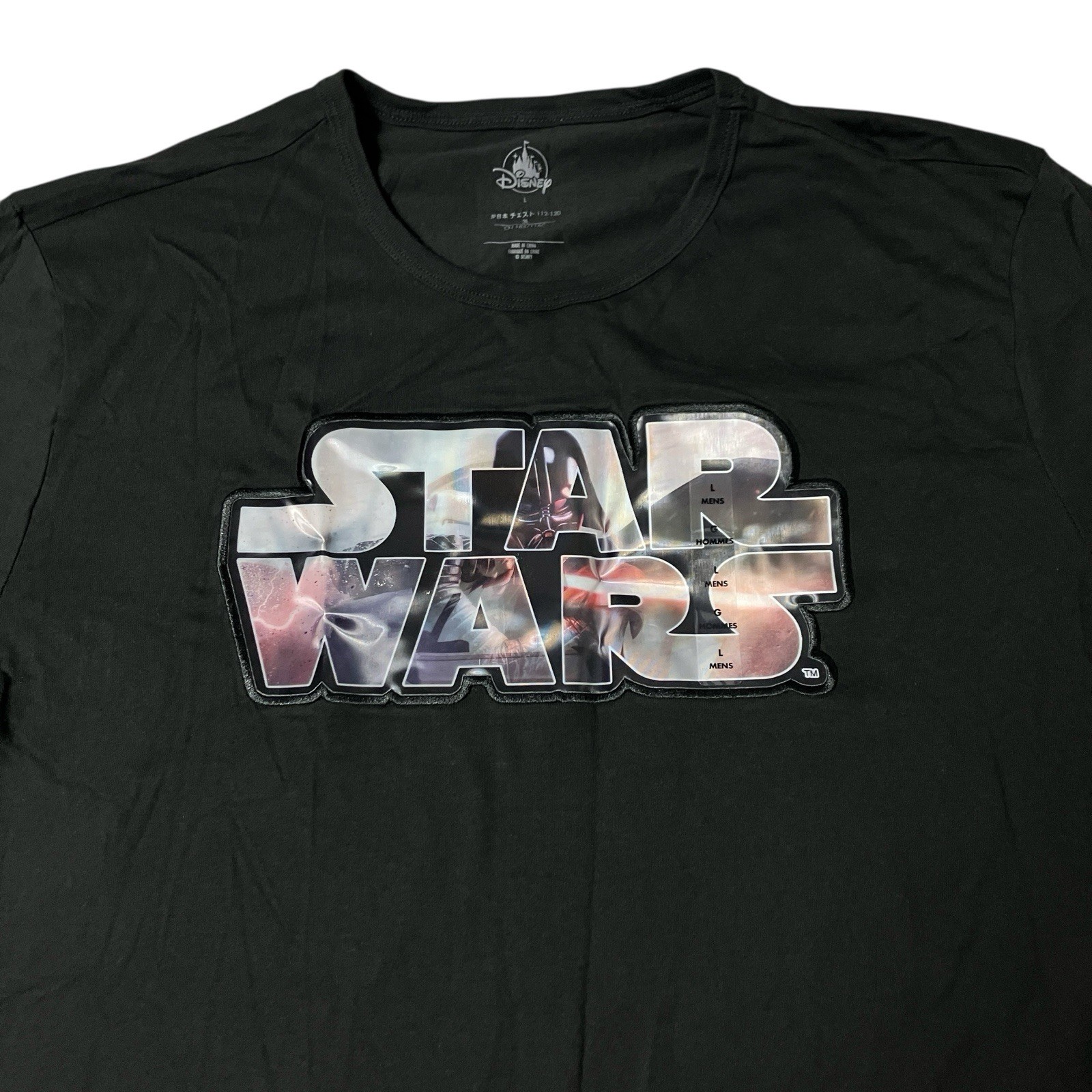 Disney Star Wars T Shirt Womens L Black 3D Lenticular Graphic Logo Movie Tee NWT