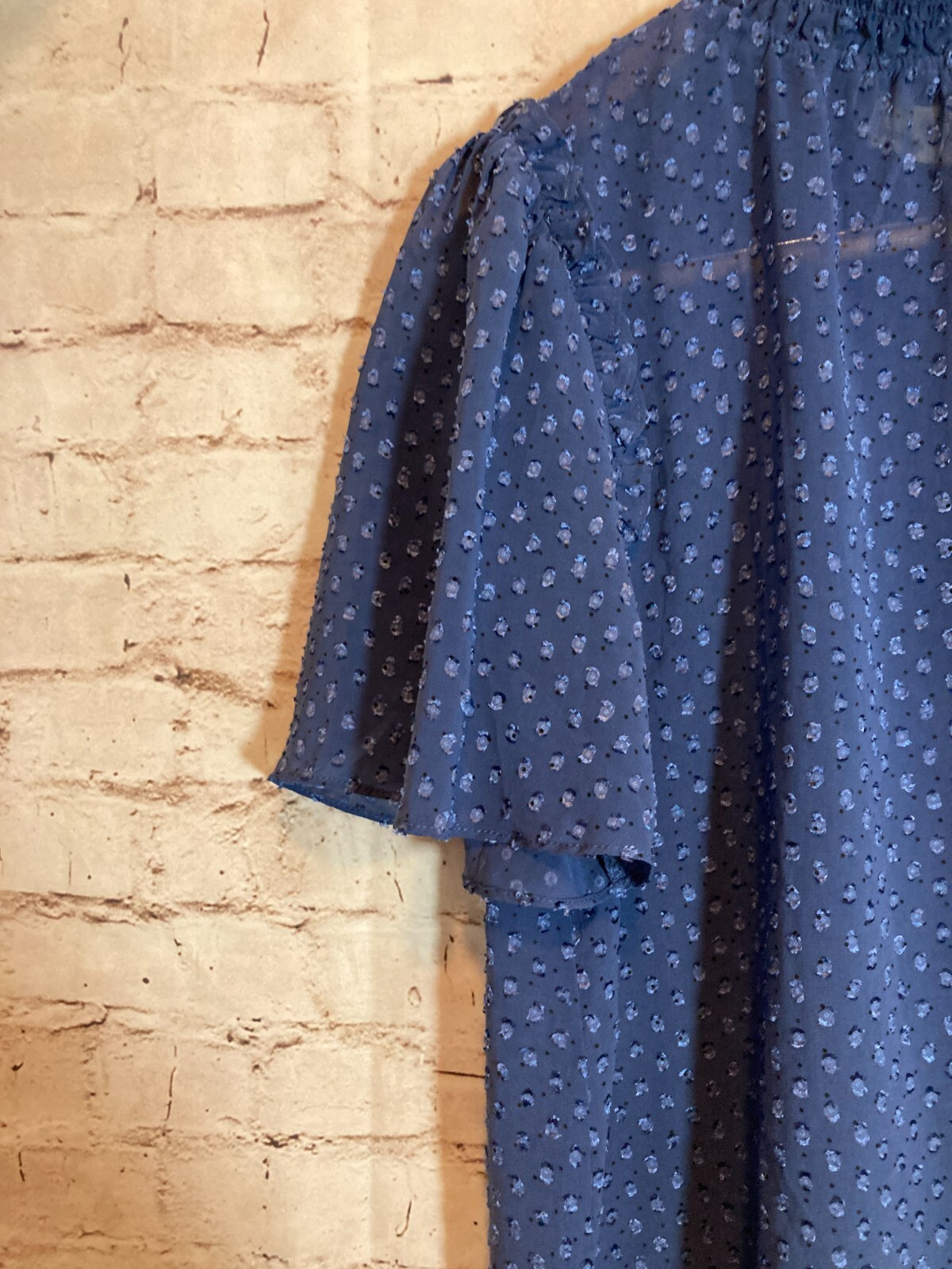 Everleigh Top Womens Small Midnight Blue Embroidered Polkas High Smock Neck