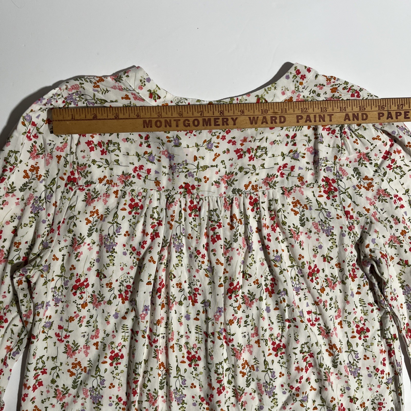 Rose & Rhyme Womens M Floral Blouse 3/4 Tie Sleeve V Neck Cottagecore Boho