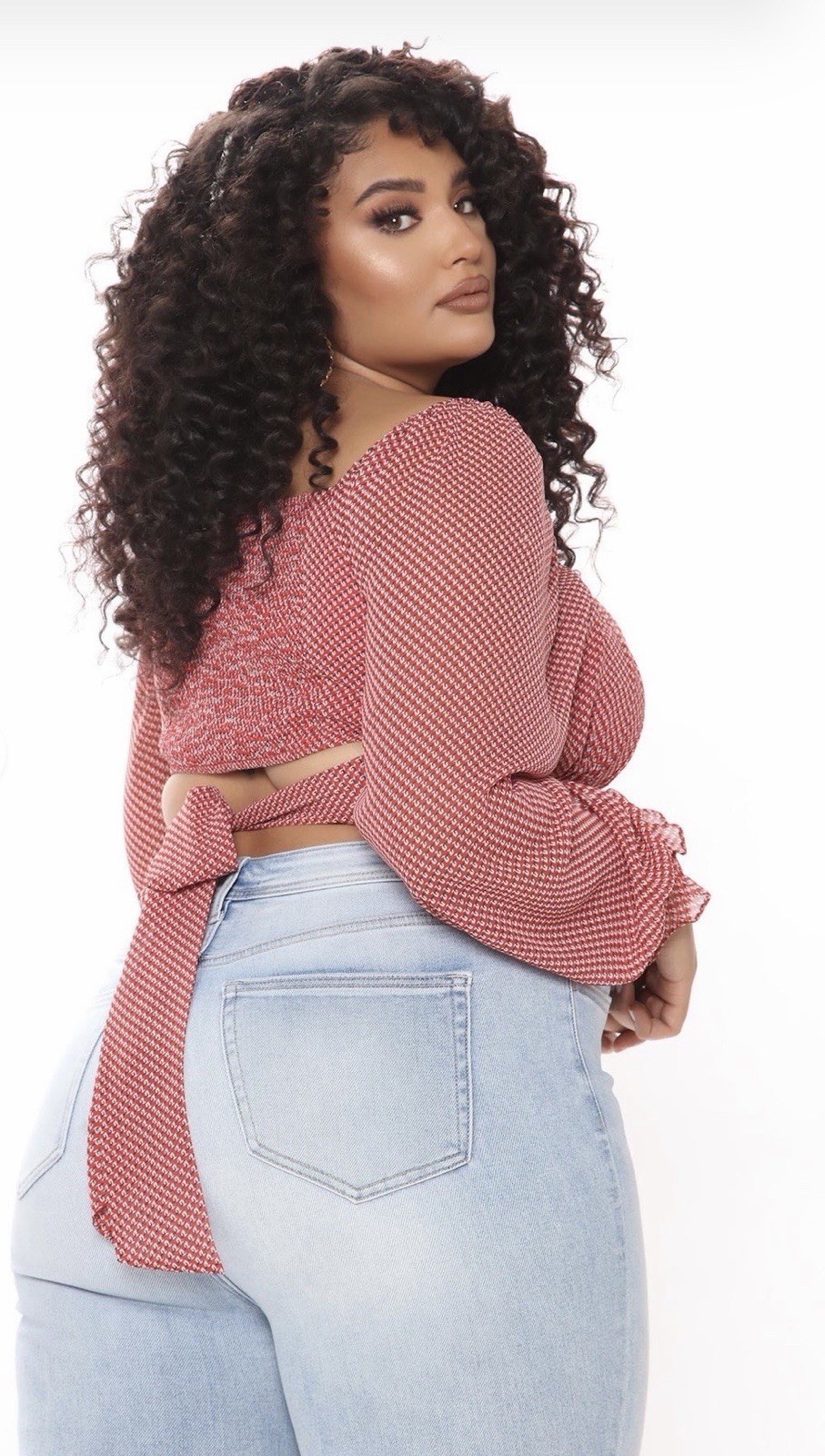 Fashion Nova Plus 3XL Red/White Polka Dot Cropped Balloon Sleeve Top