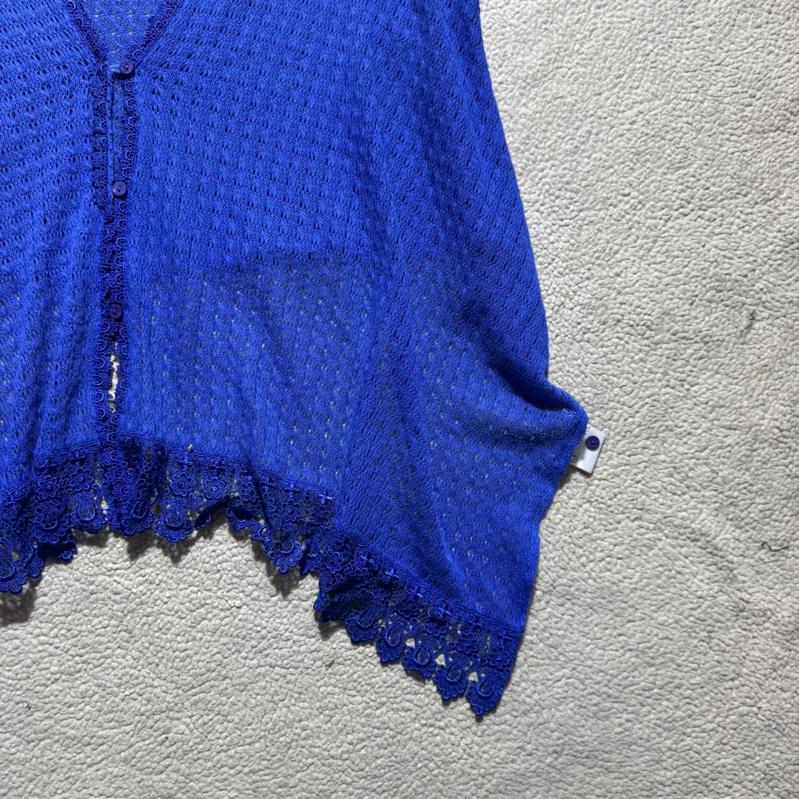 IIMK Michel Klein Top Womens 38 (S/M US) Blue Short Sleeve Button Knit Flowy NEW