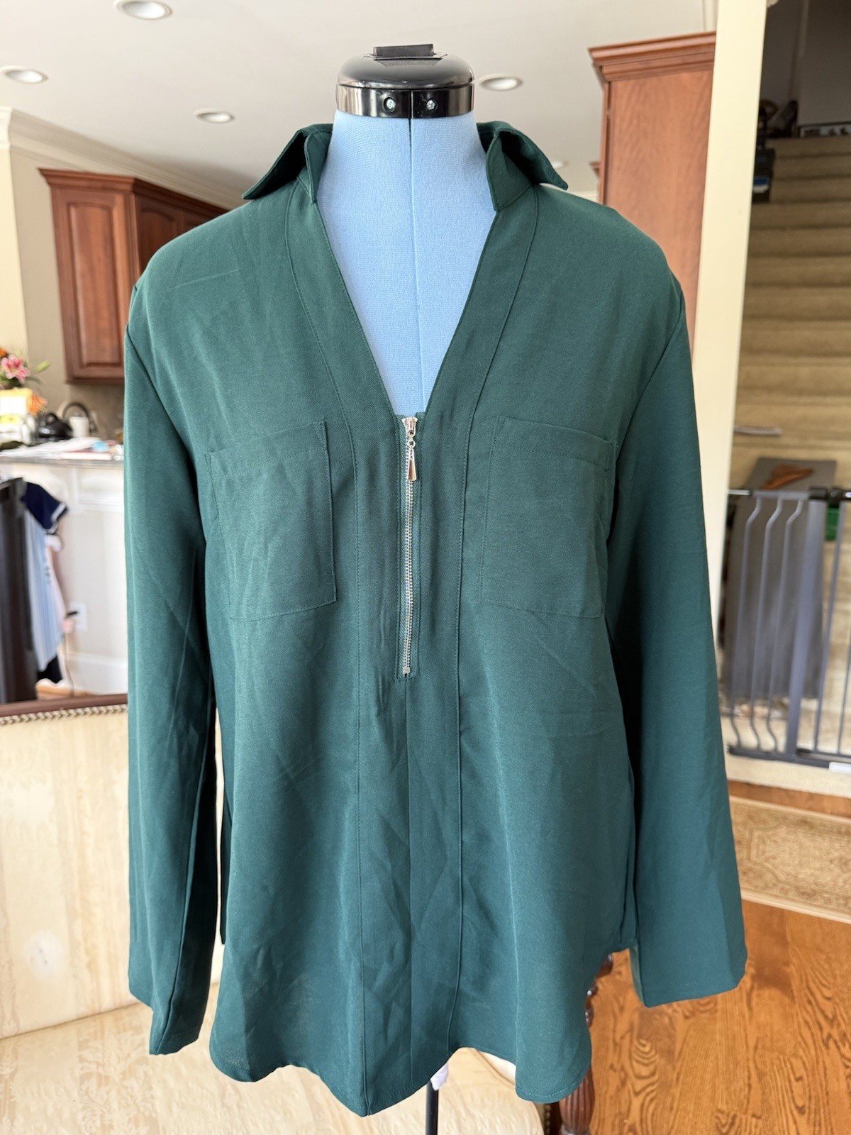 NEW Moyabo Women’s Long Sleeve Shirt Dark Teal w/ Velvet Trim Size Medium