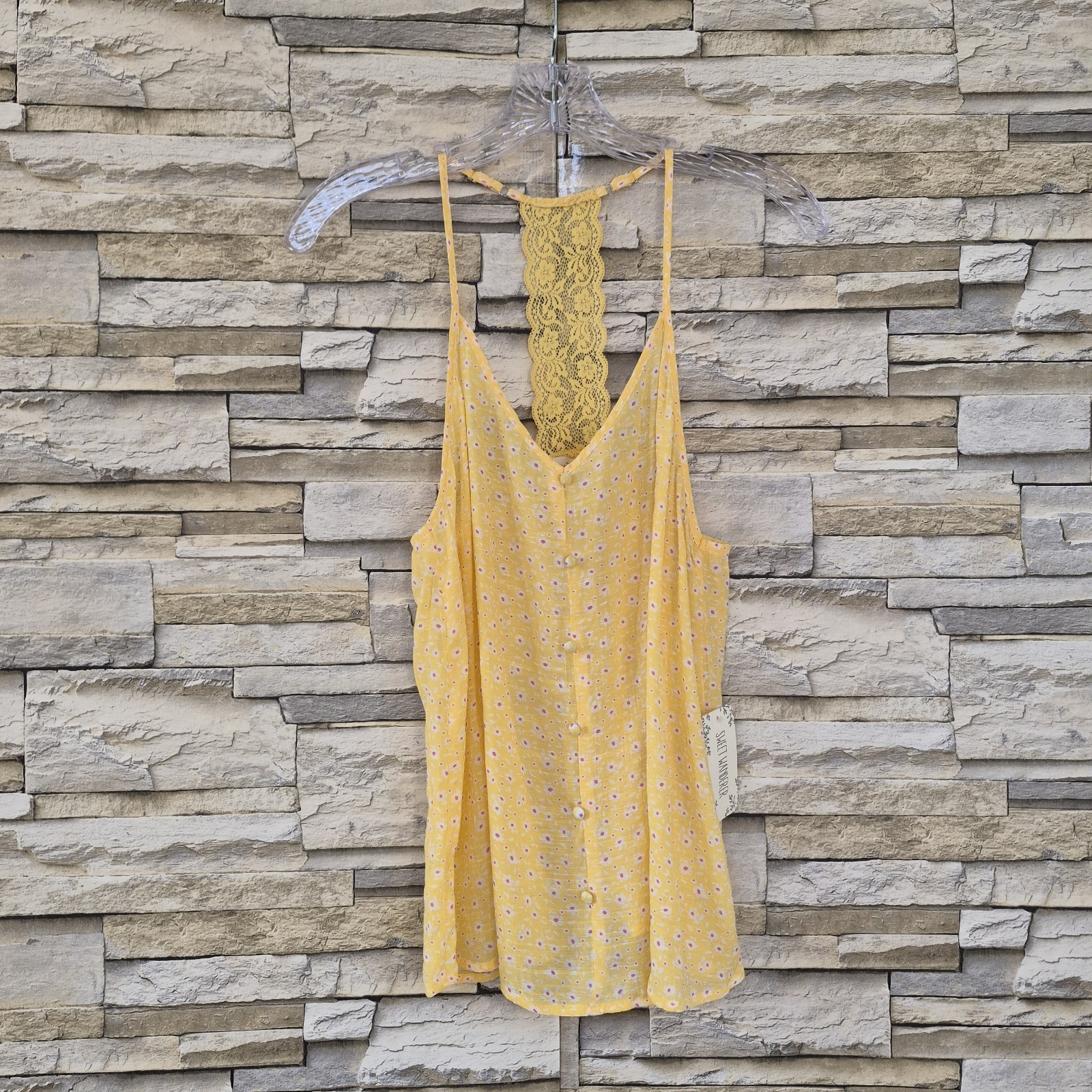 Sweet Wanderer Tank Top Women’s M Yellow Racer Back NWT Feminine Cottagecore