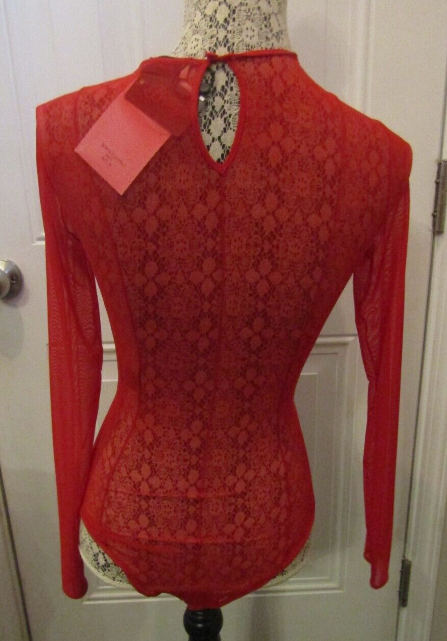 Murmur Bodysuit NWT Designer Red Sheer Long Sleeve Top Retail $381 Size 36 US S
