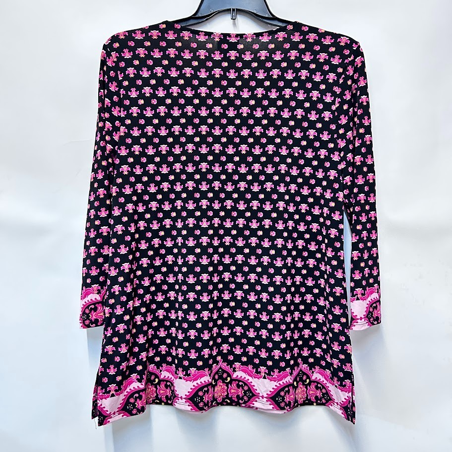 JM Collection Womens M Black Pink Combo Chain 3/4 Sleeves Blouse Top NWT BM51